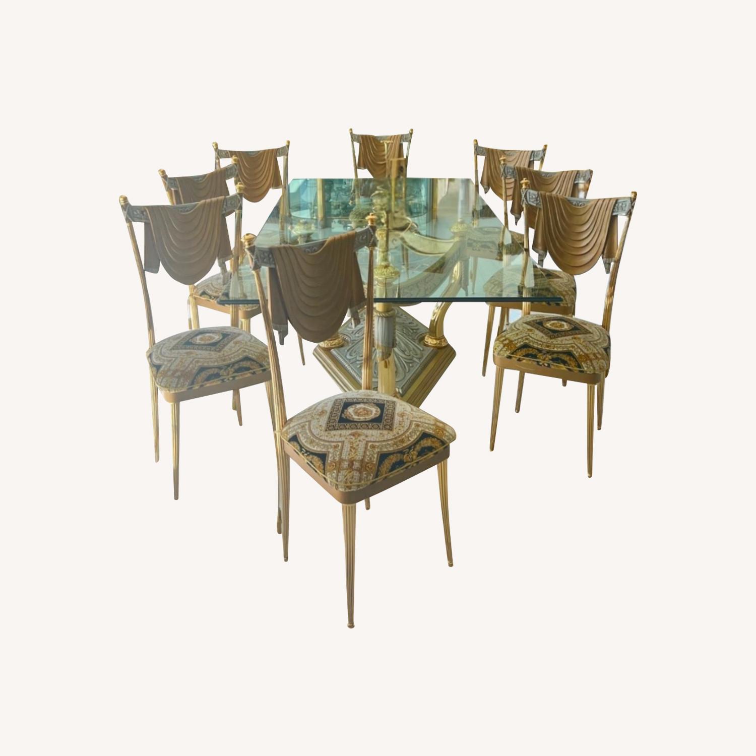 9p Italian GOld metal Dining ROom TabLe Chair Set - image-0