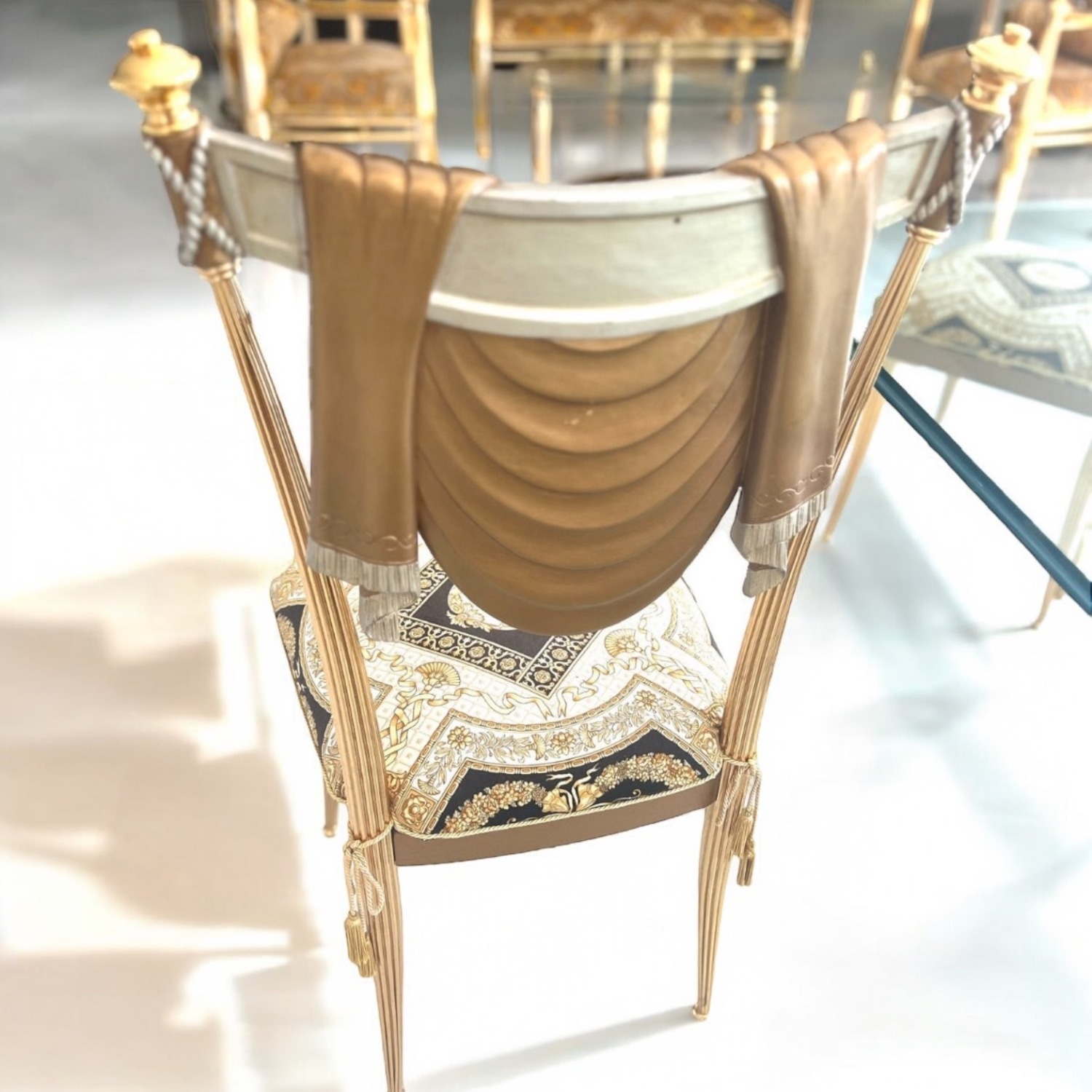 9p Italian GOld metal Dining ROom TabLe Chair Set - image-10