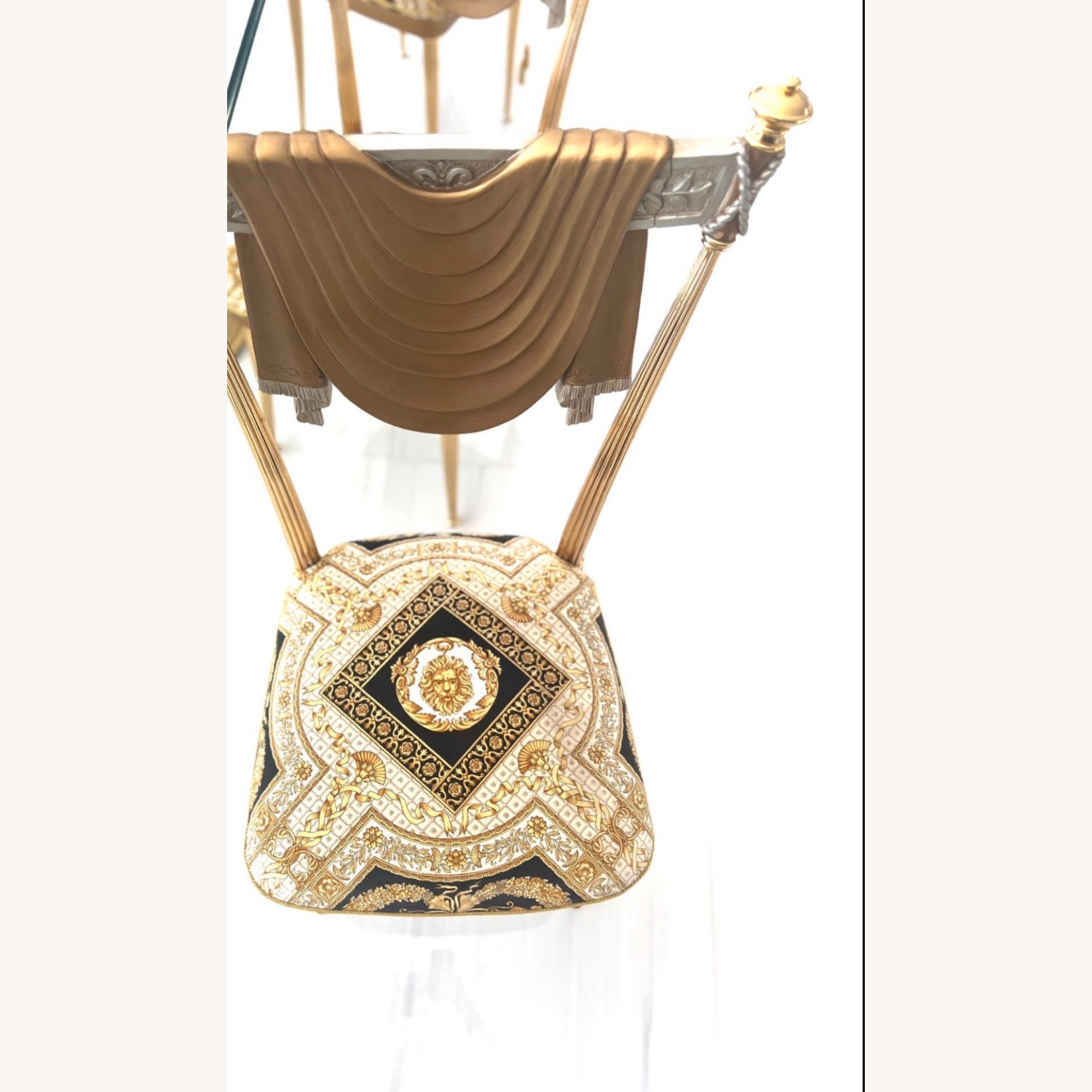 9p Italian GOld metal Dining ROom TabLe Chair Set - image-5