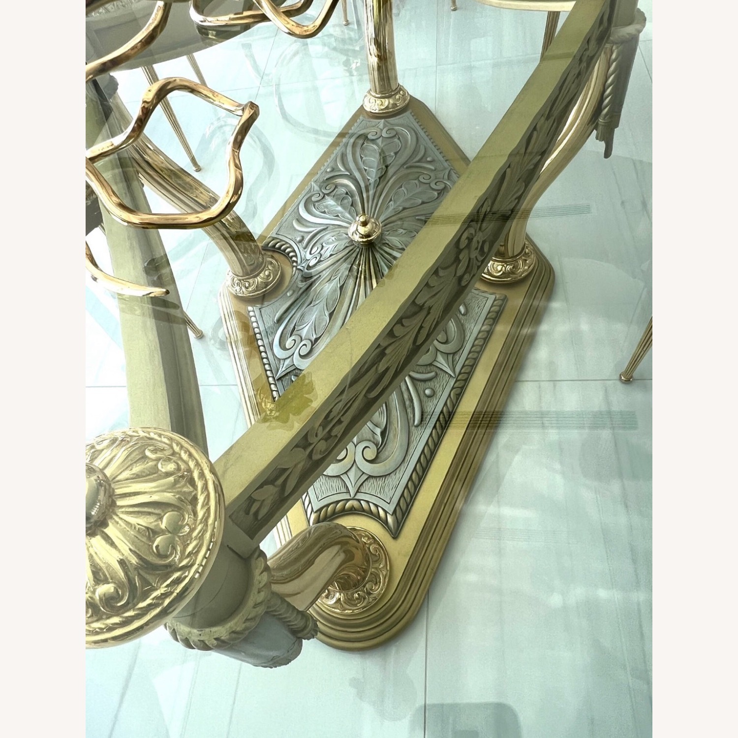 9p Italian GOld metal Dining ROom TabLe Chair Set - image-3