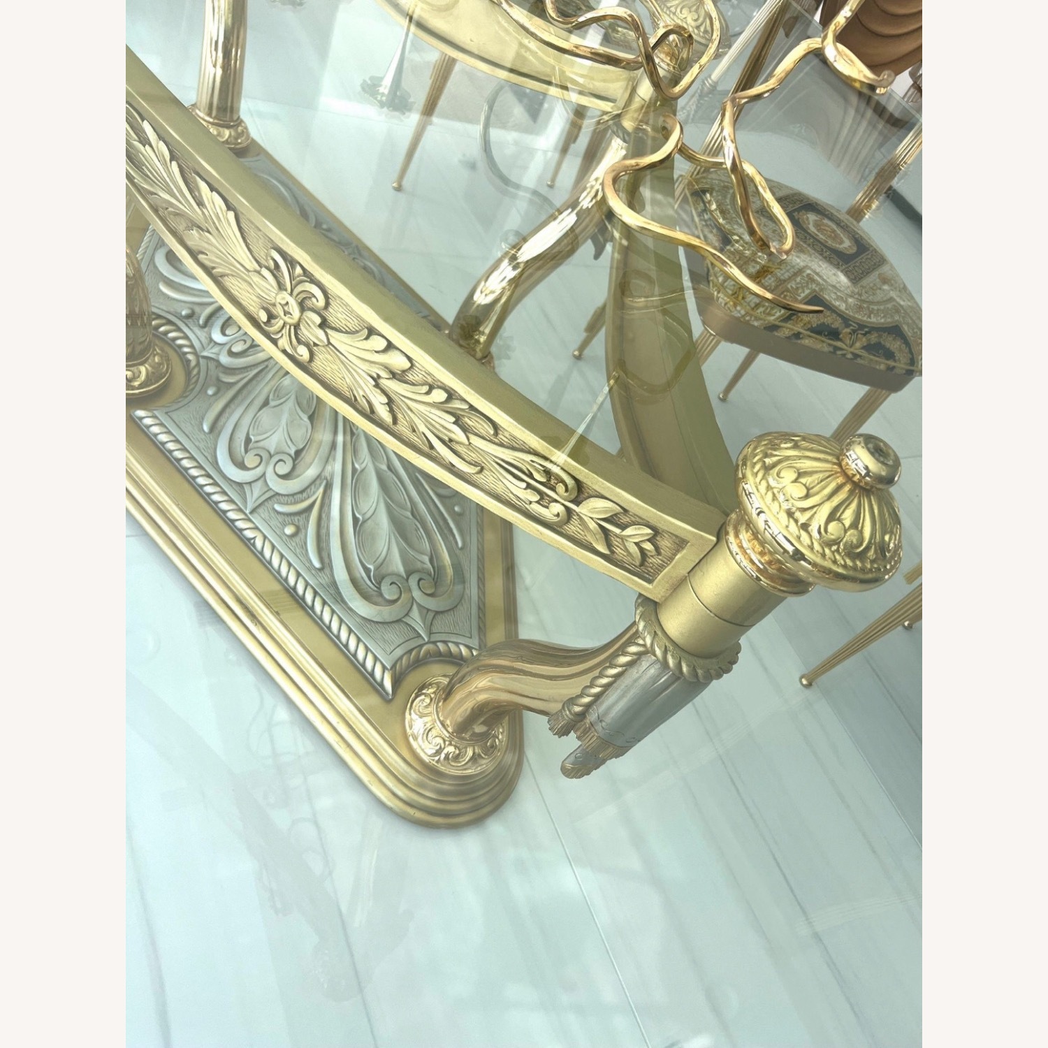 9p Italian GOld metal Dining ROom TabLe Chair Set - image-4