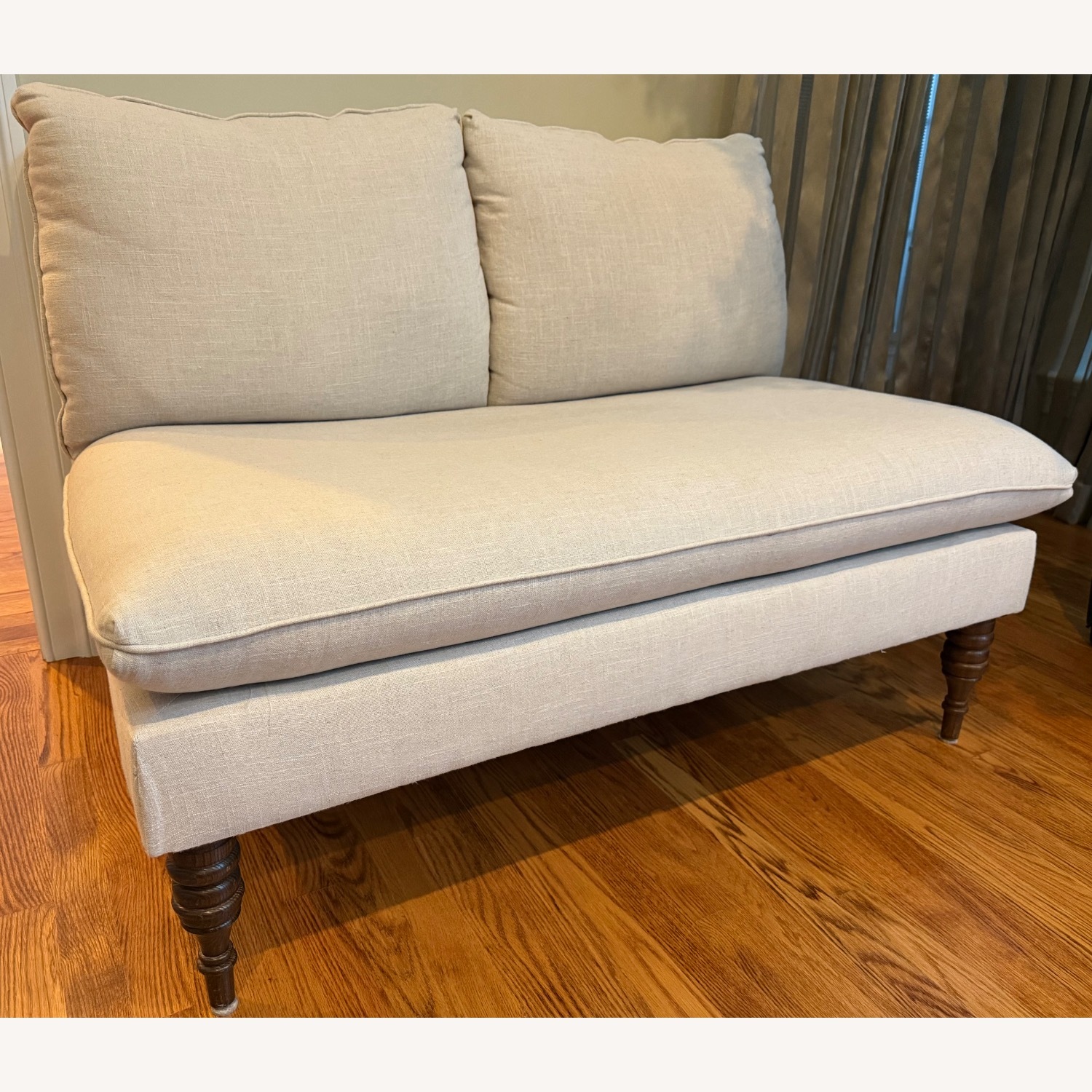 Comfortable Sandstone Linen Loveseat - image-1