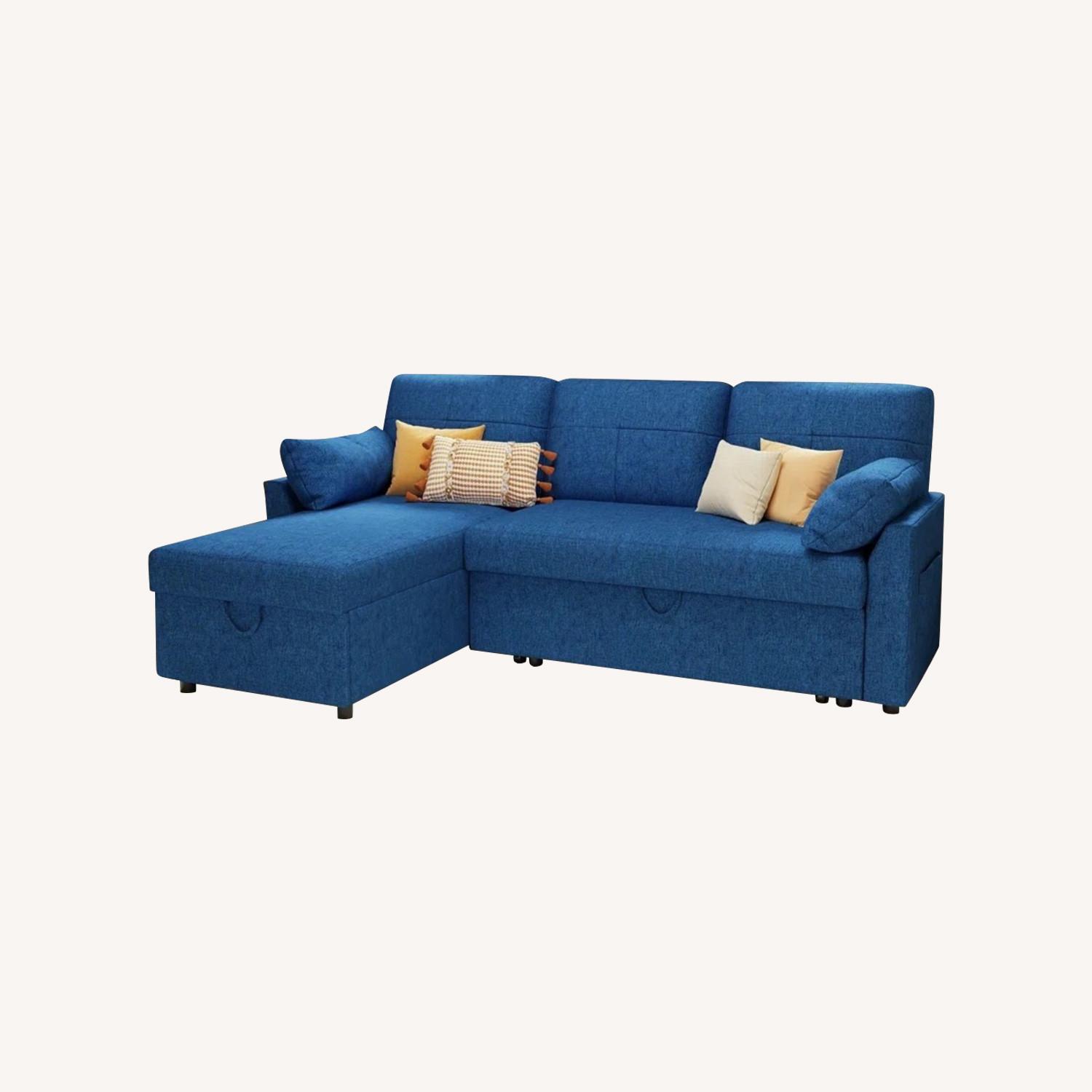 Wade Logan Blue Linen Sleeper Sofa with Storage - image-0