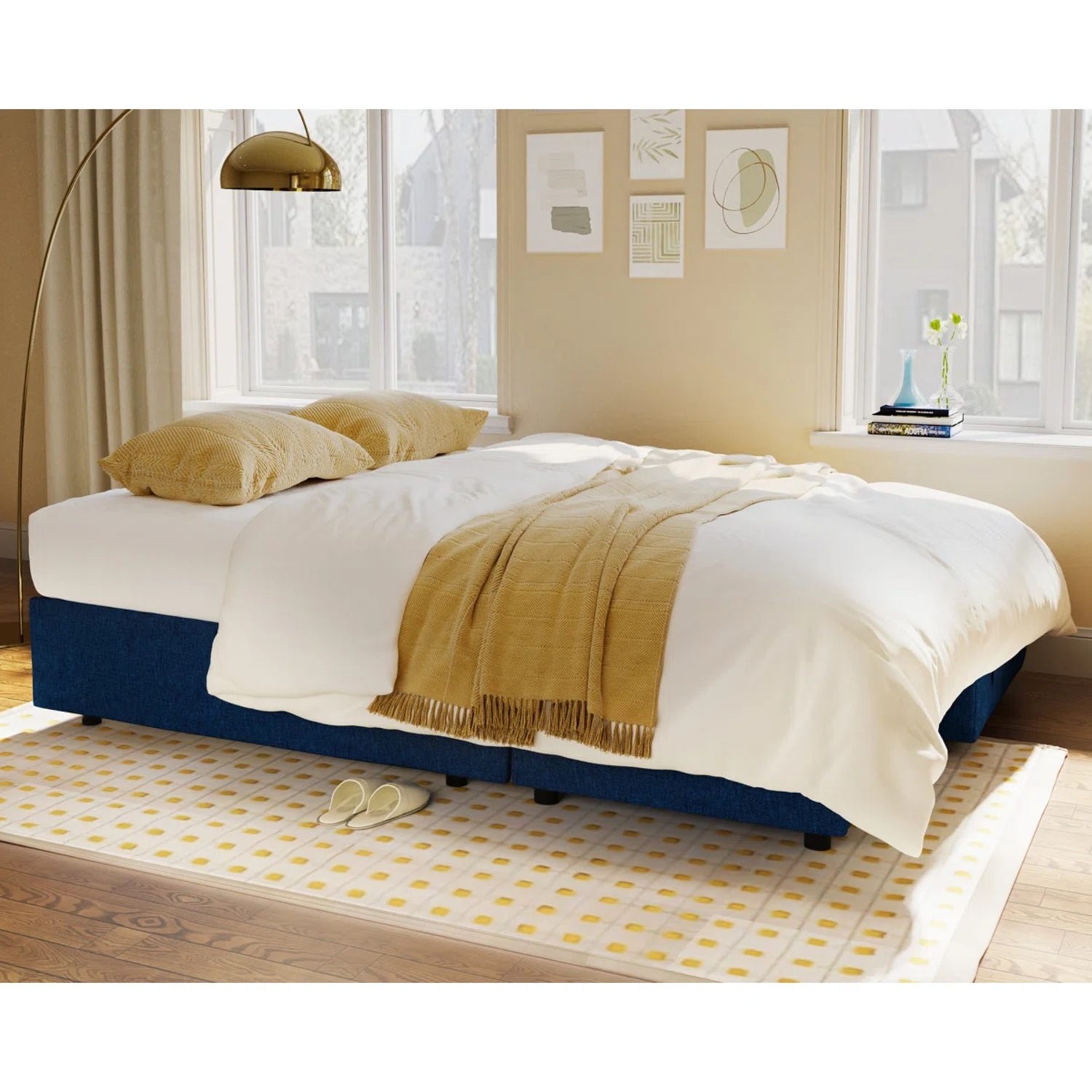 Wade Logan Blue Linen Sleeper Sofa with Storage - image-3