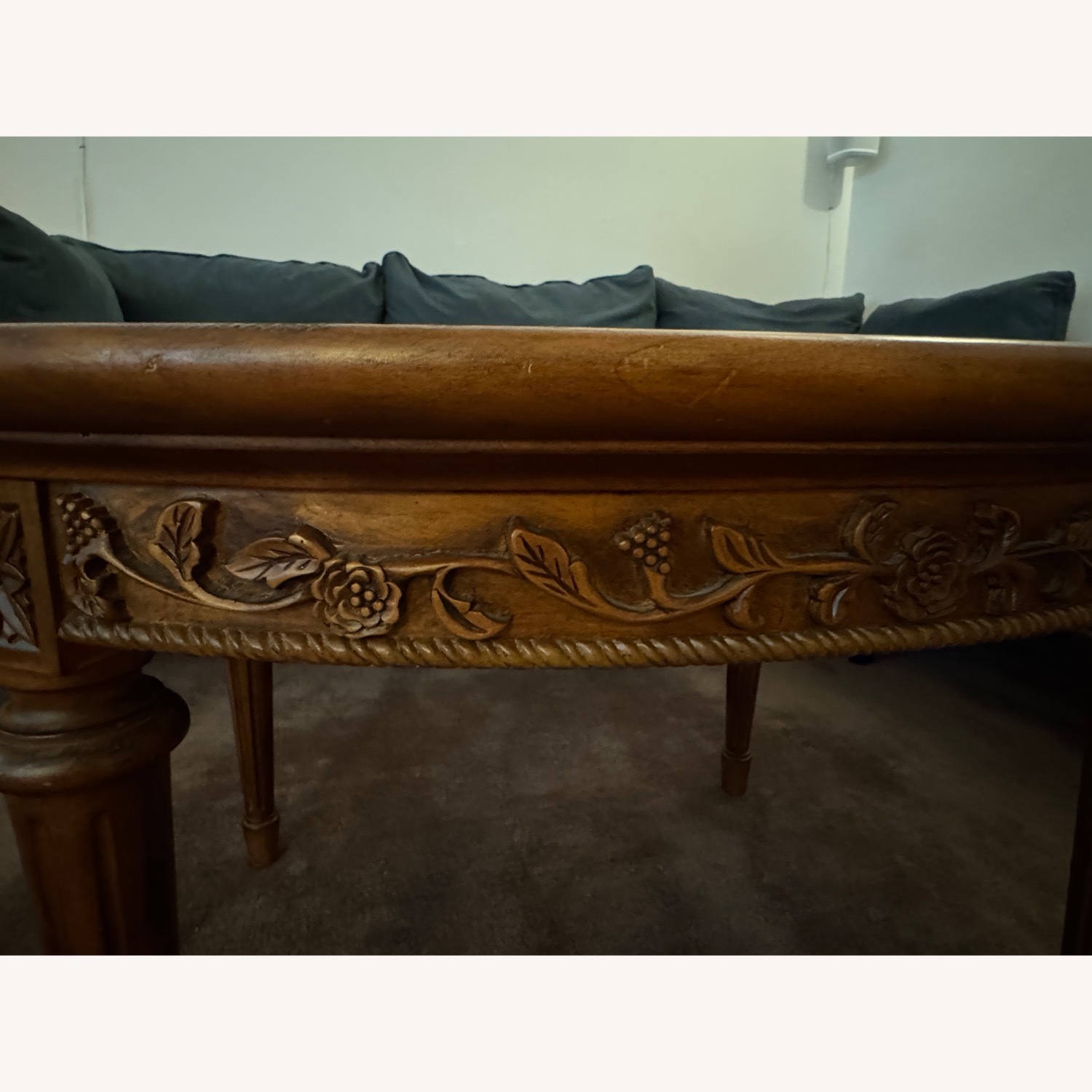 Vintage Carved Wood Coffee Table with Glass Top - image-3