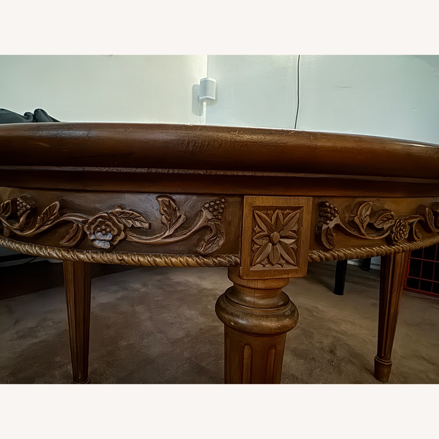 Vintage Carved Wood Coffee Table with Glass Top - image-4