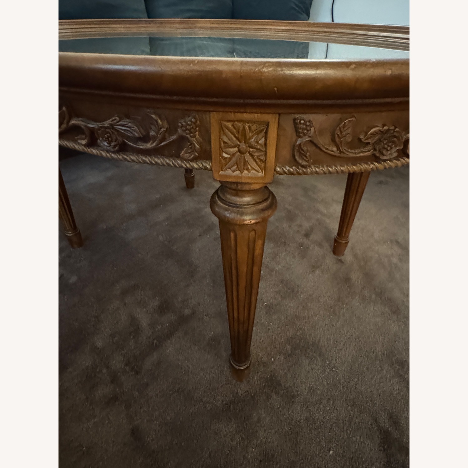 Vintage Carved Wood Coffee Table with Glass Top - image-7