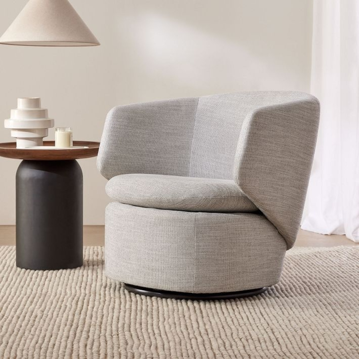 West Elm Crescent Swivel Chair Dove Grey - image-7