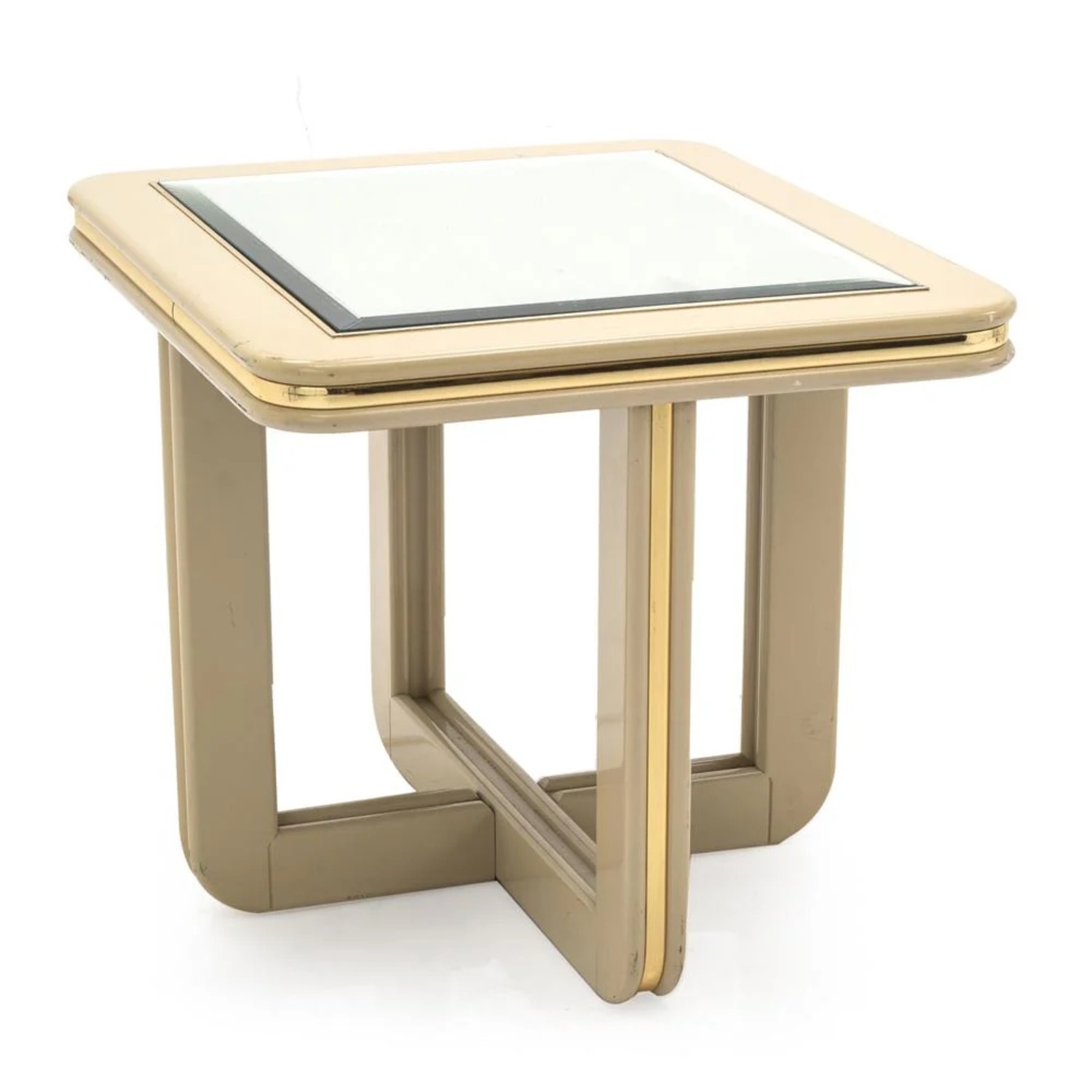 Mid Century Lacquer Side Tables Mirror Top 70s - image-1