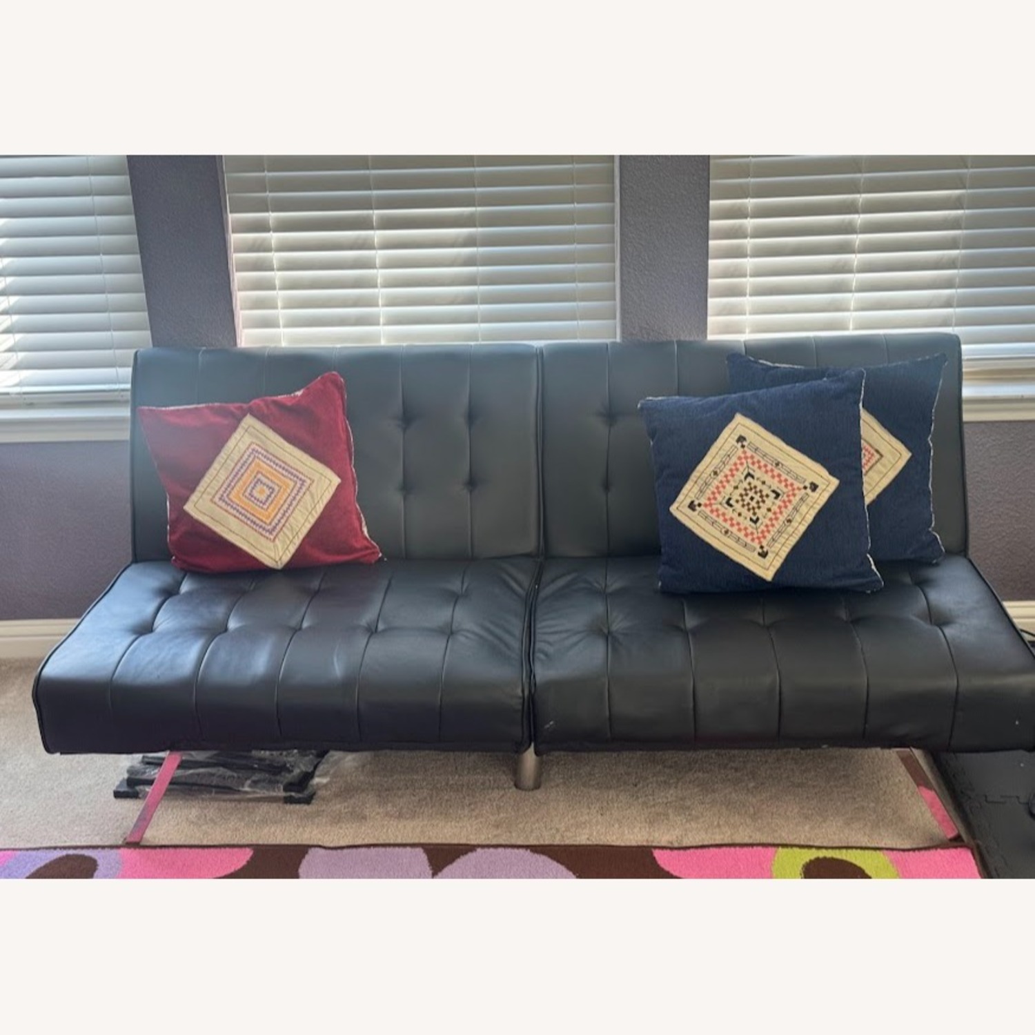 Faux Leather Convertible Futon - image-1