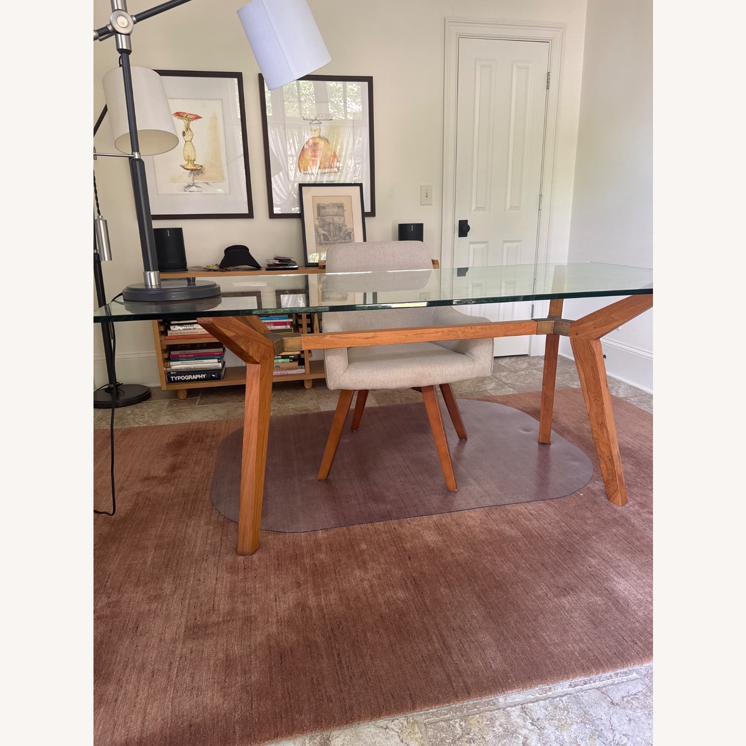 Crate & Barrel Strut Glass Top Study Desk - image-1