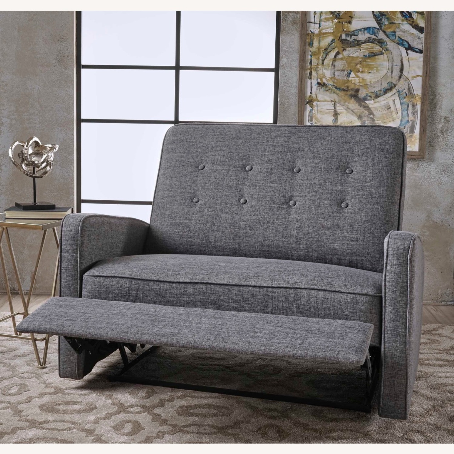 Bed Bath & Beyond Buttoned Gray Fabric Reclining Loveseat - image-6