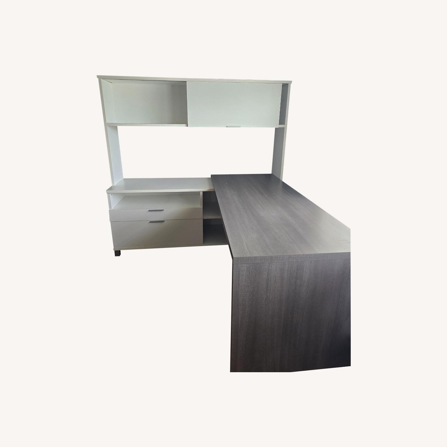 White and Gray Modern L Shaped Desk - image-0