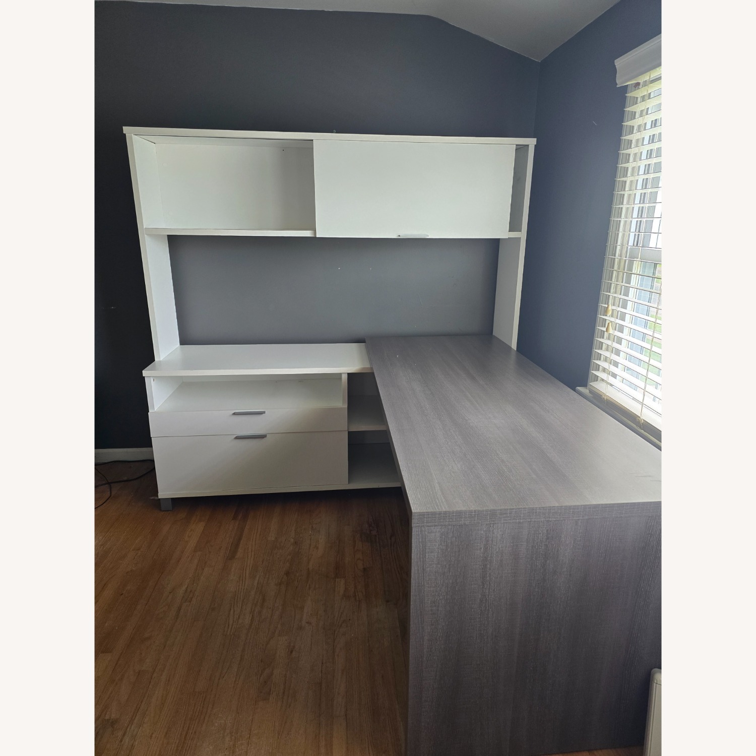 White and Gray Modern L Shaped Desk - image-1