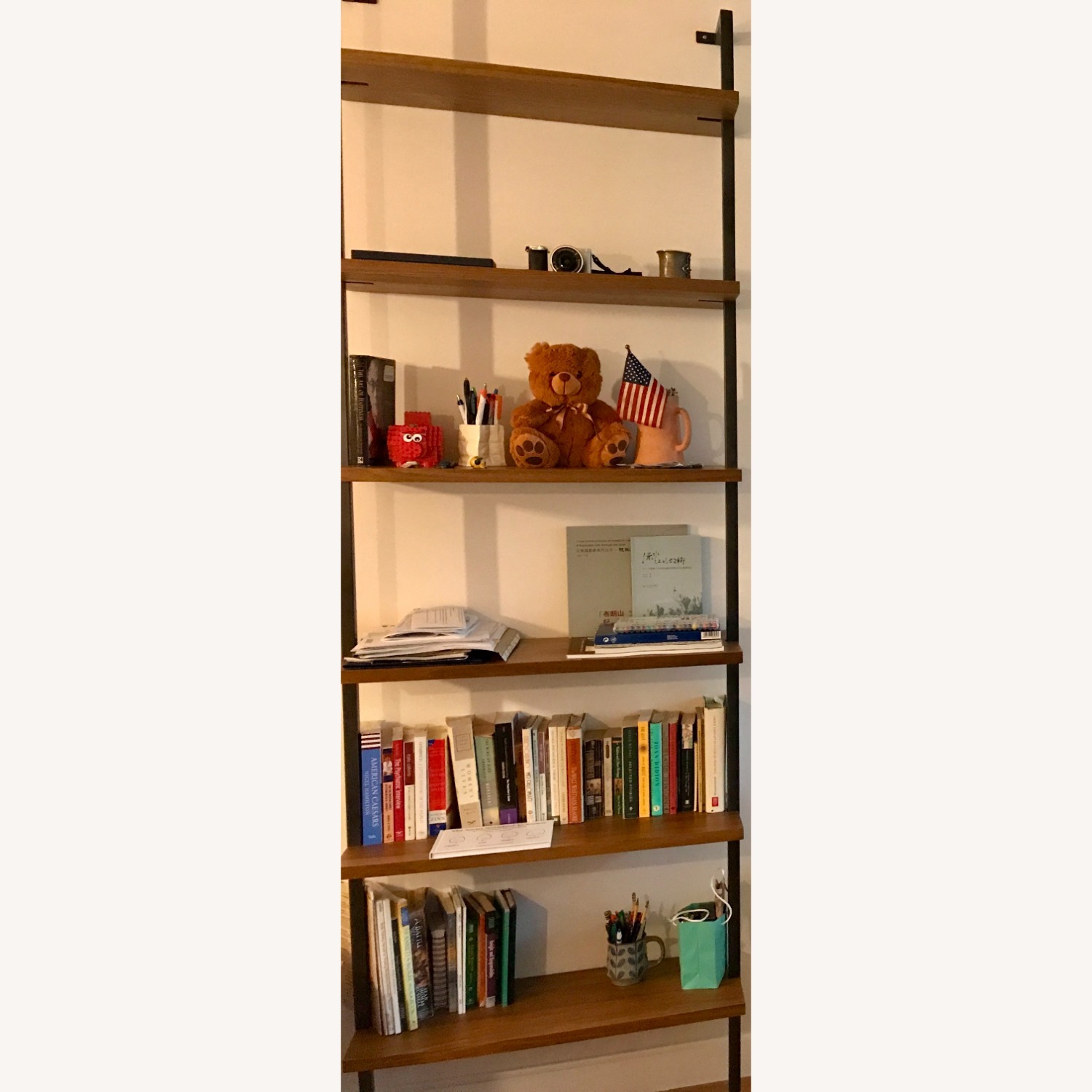 CB2 Helix 96" Walnut Wood Wall Mount Bookshelf - image-4