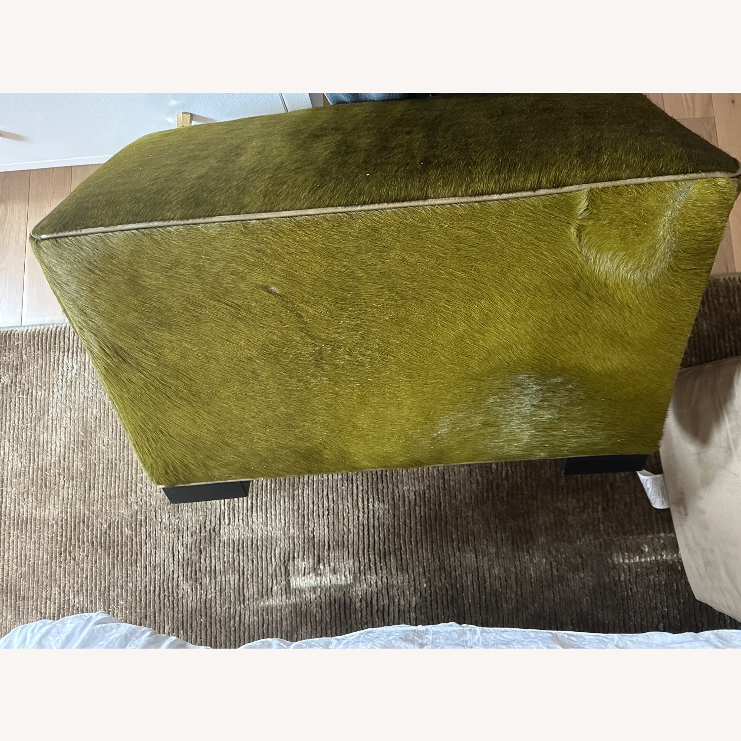 Crate & Barrel Hide Ottoman in Evergreen  - image-1