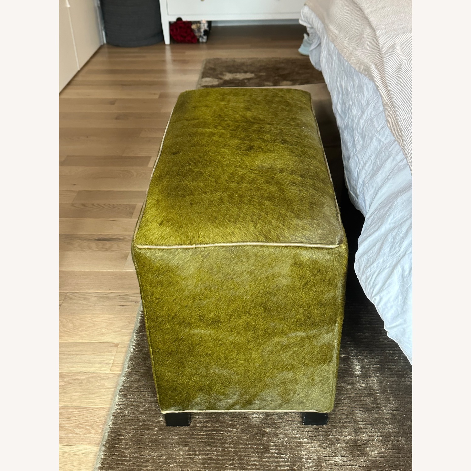 Crate & Barrel Hide Ottoman in Evergreen  - image-4