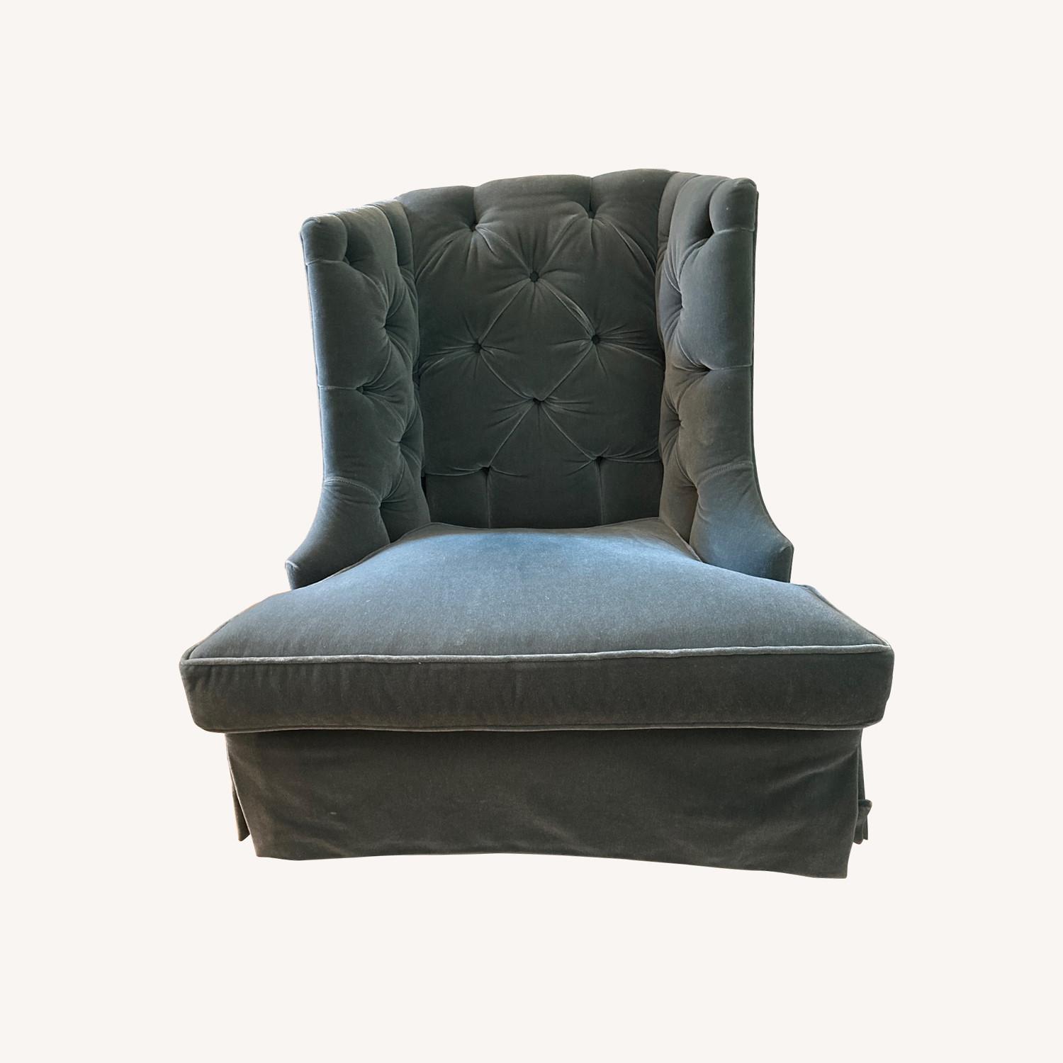 Ebanista Teal Blue Velvet Lounge Chair - image-0