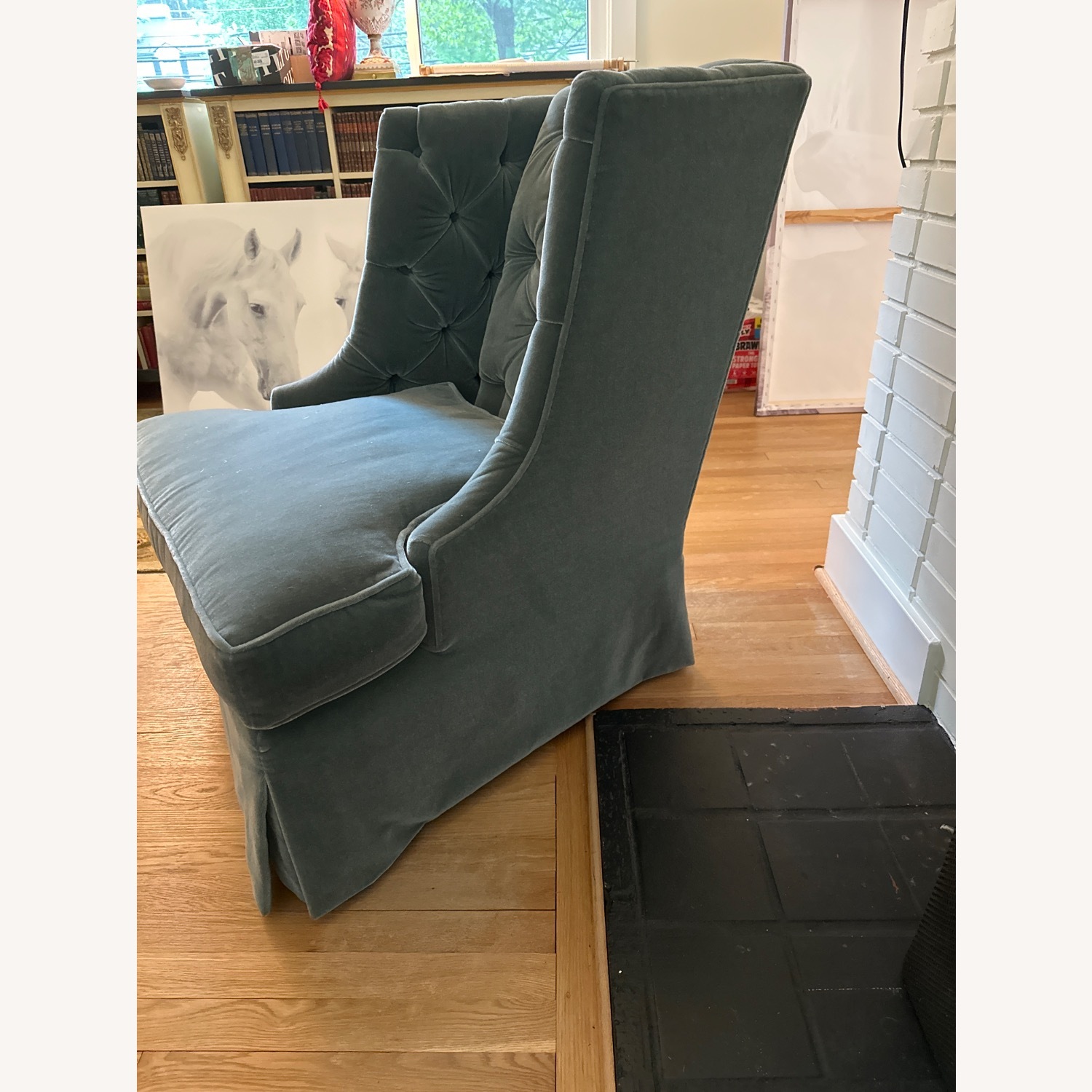 Ebanista Teal Blue Velvet Lounge Chair - image-4