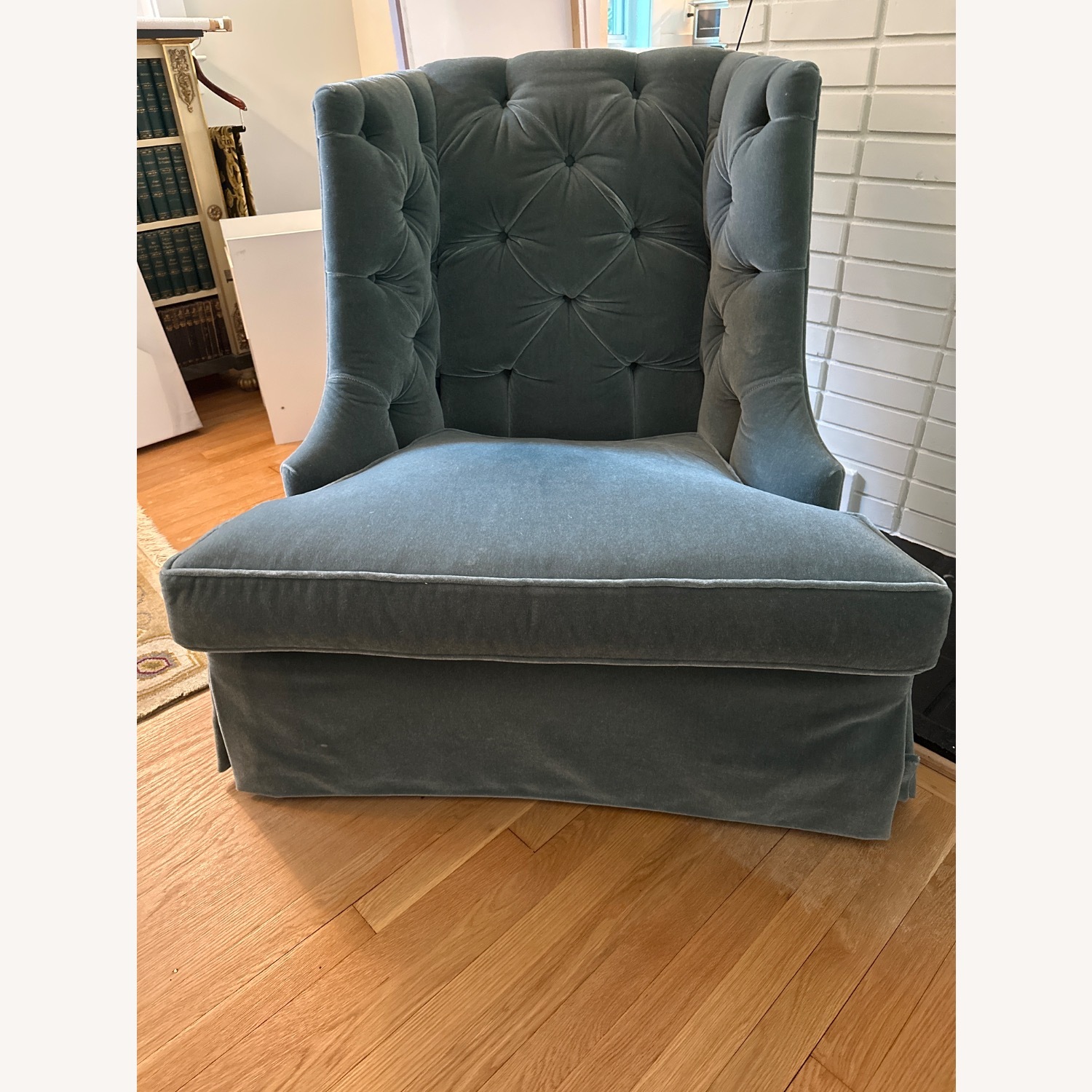 Ebanista Teal Blue Velvet Lounge Chair - image-1
