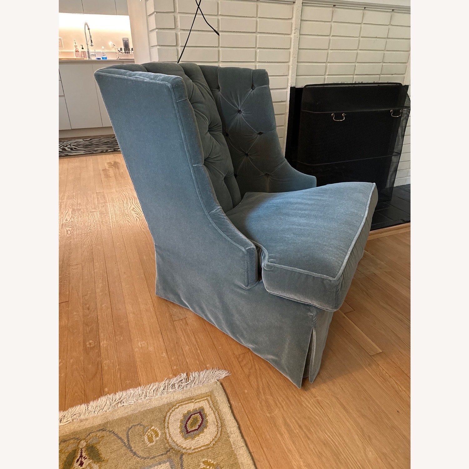Ebanista Teal Blue Velvet Lounge Chair - image-2