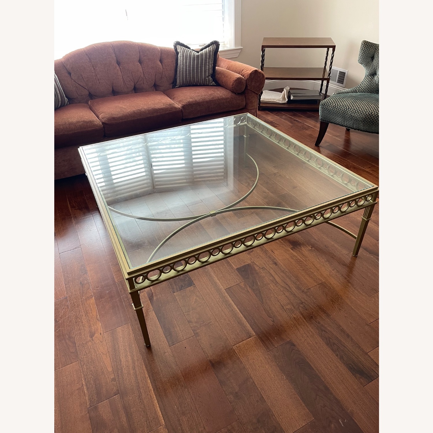 Gold Metal Table with Glass Top  - image-1