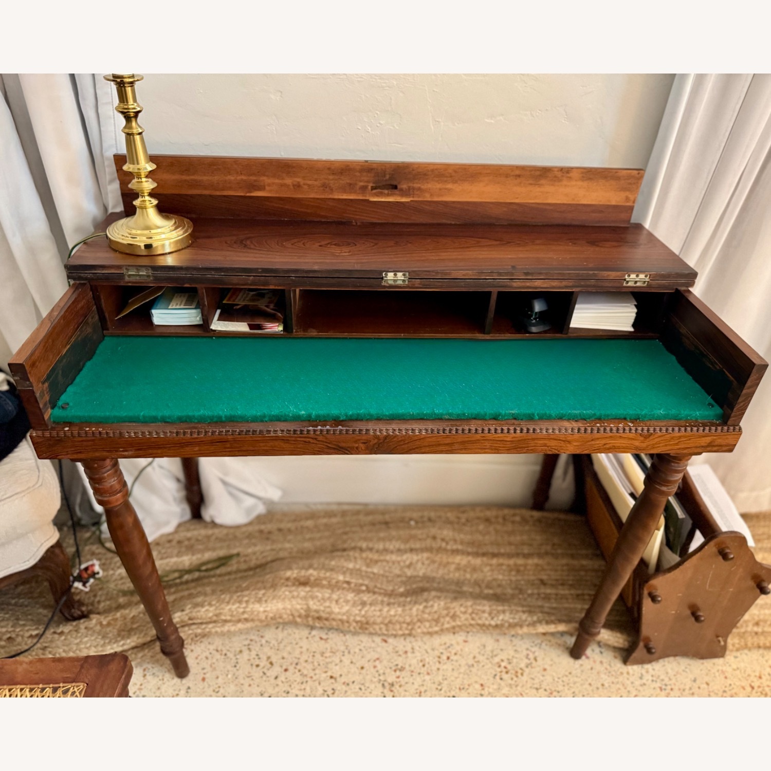 Antique Wood Secretary Desk with Cane Chair - image-5