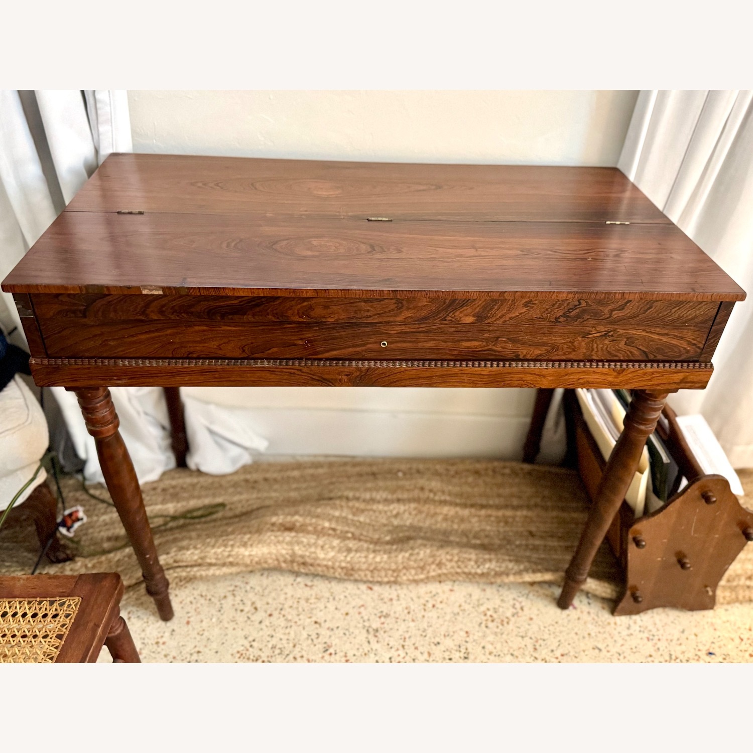 Antique Wood Secretary Desk with Cane Chair - image-3