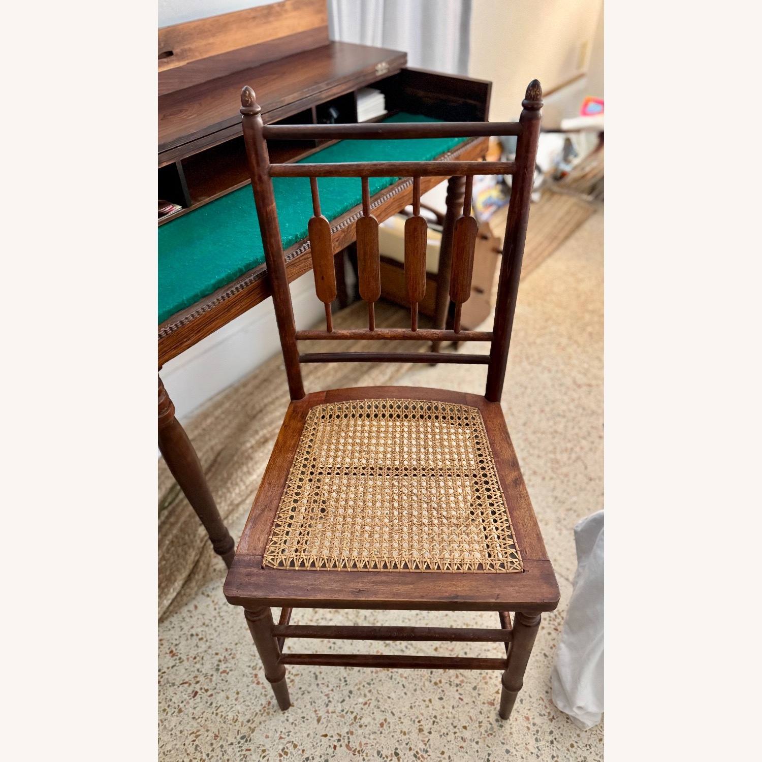 Antique Wood Secretary Desk with Cane Chair - image-6