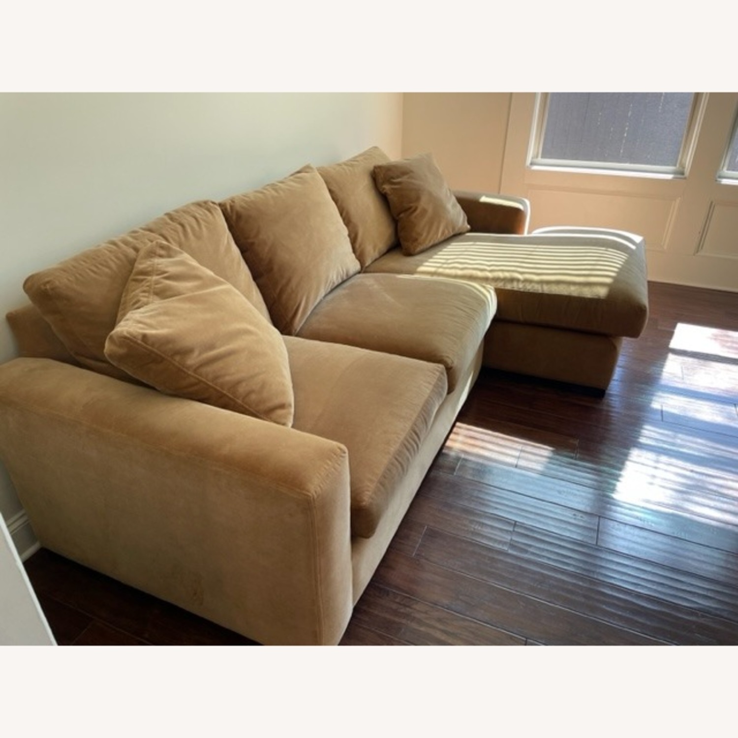 Room and Board Chaise Camel Velvet Sofa - image-2