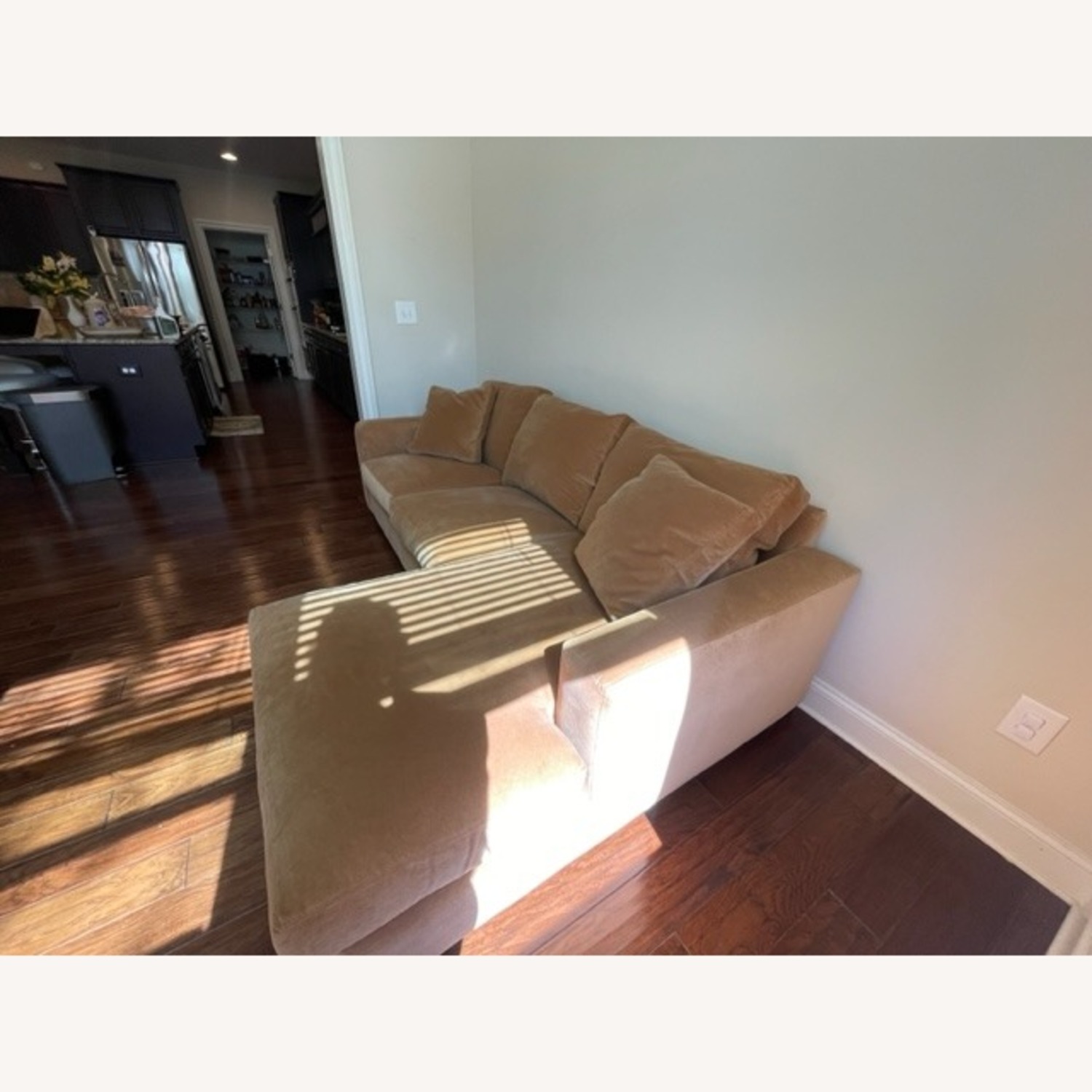 Room and Board Chaise Camel Velvet Sofa - image-5