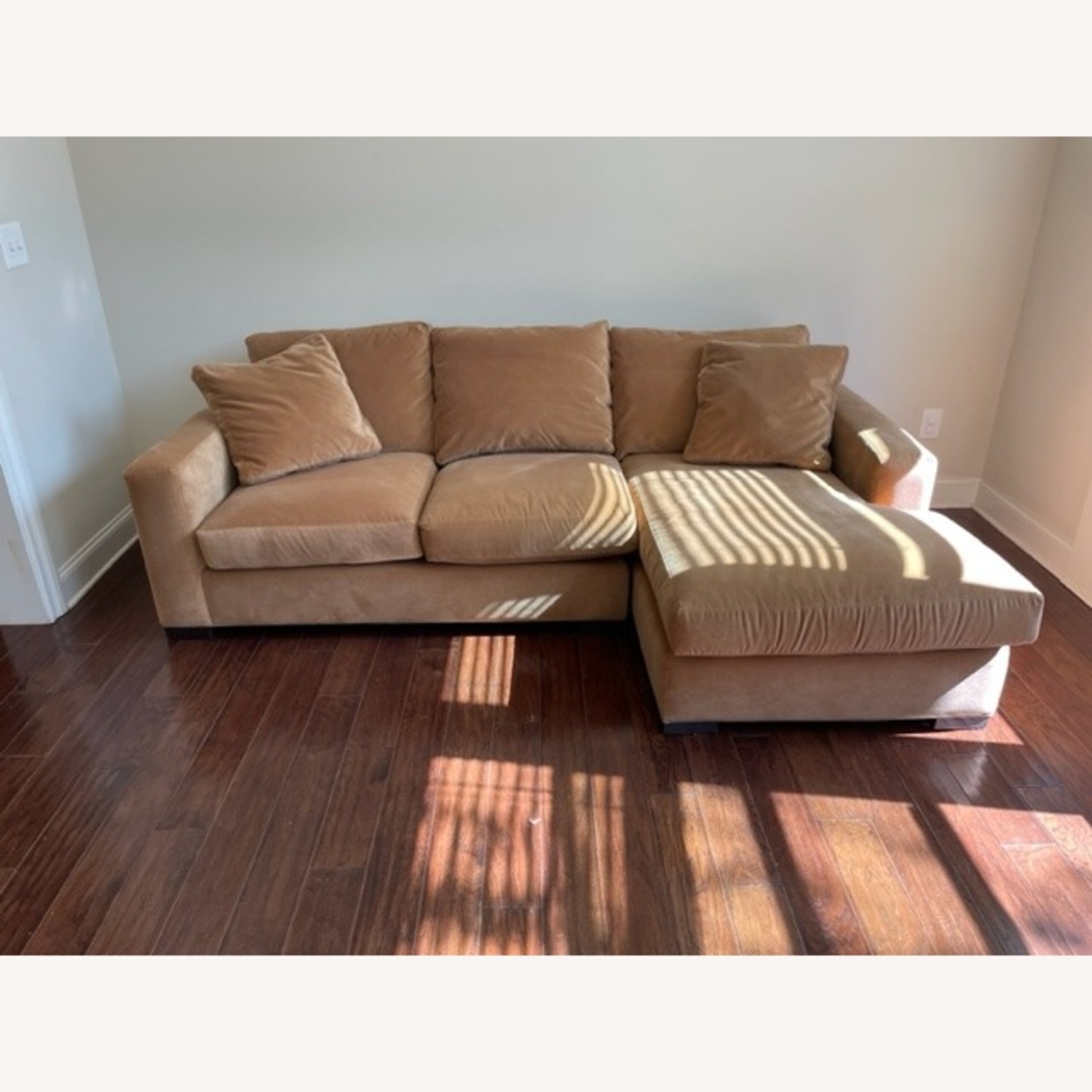 Room and Board Chaise Camel Velvet Sofa - image-3