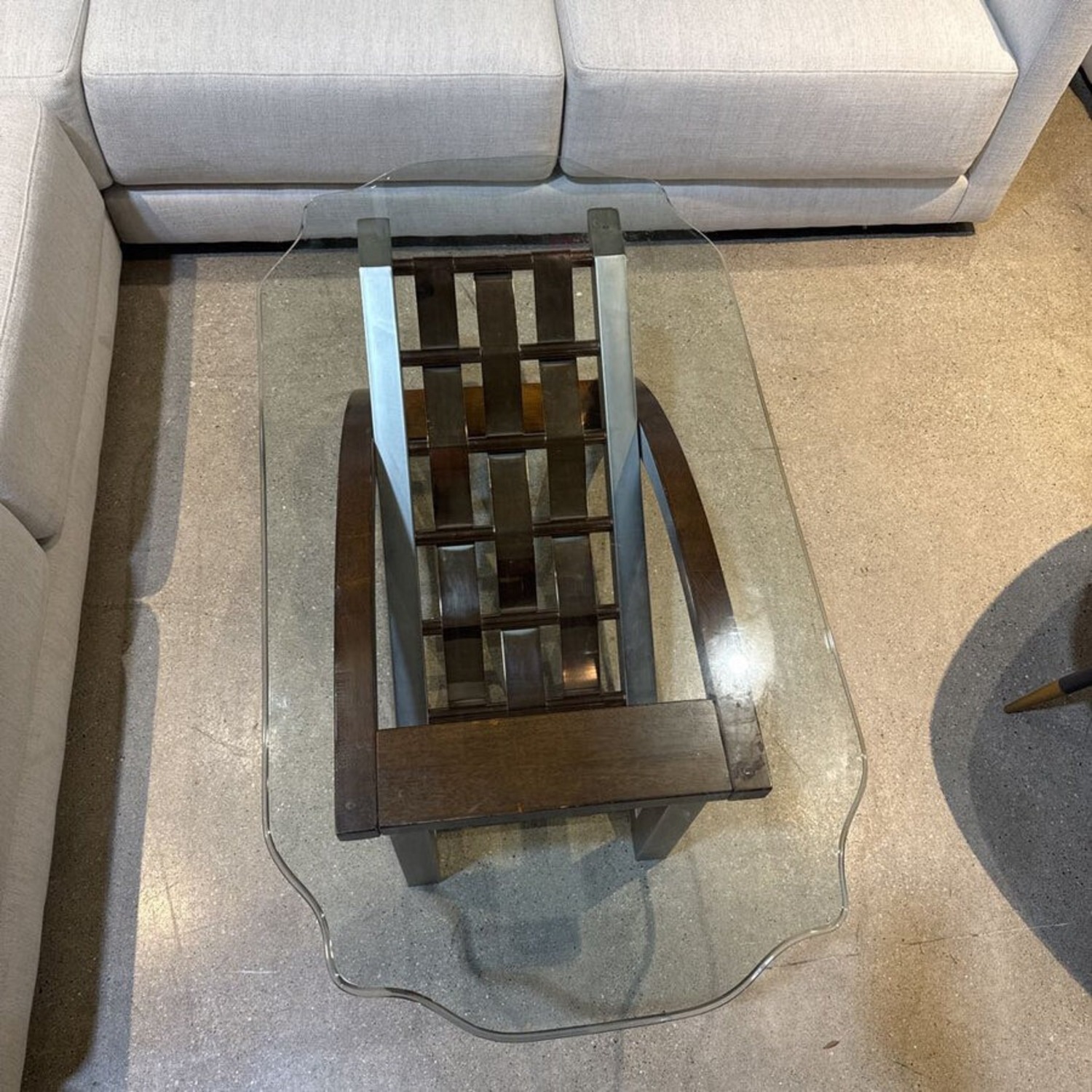 Retro Wood & Chrome Base w Glass Top Coffee Table - image-2