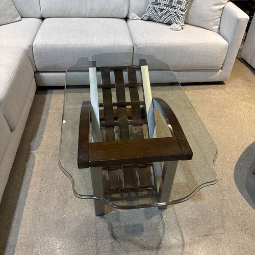 Used Retro Wood & Chrome Base w Glass Top Coffee Table for sale on AptDeco