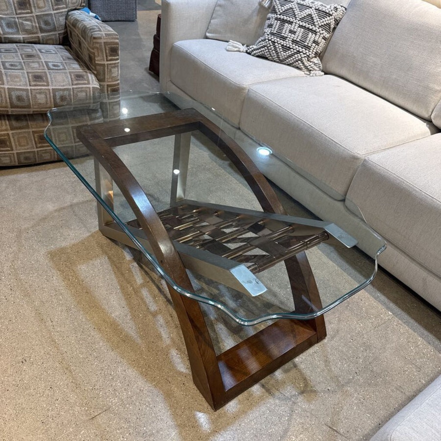 Retro Wood & Chrome Base w Glass Top Coffee Table - image-4