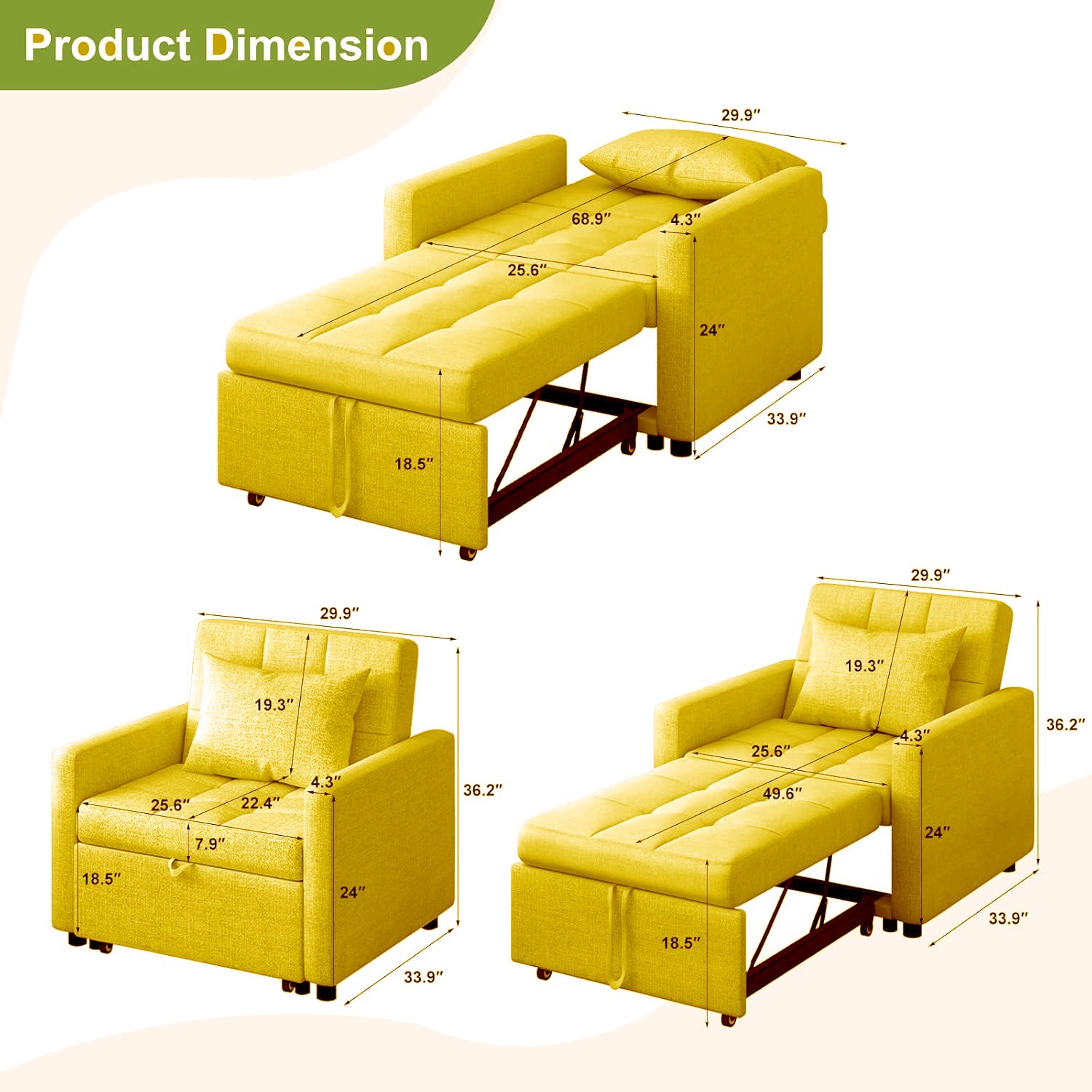 Convertible Chair Bed 3-in-1 - image-4