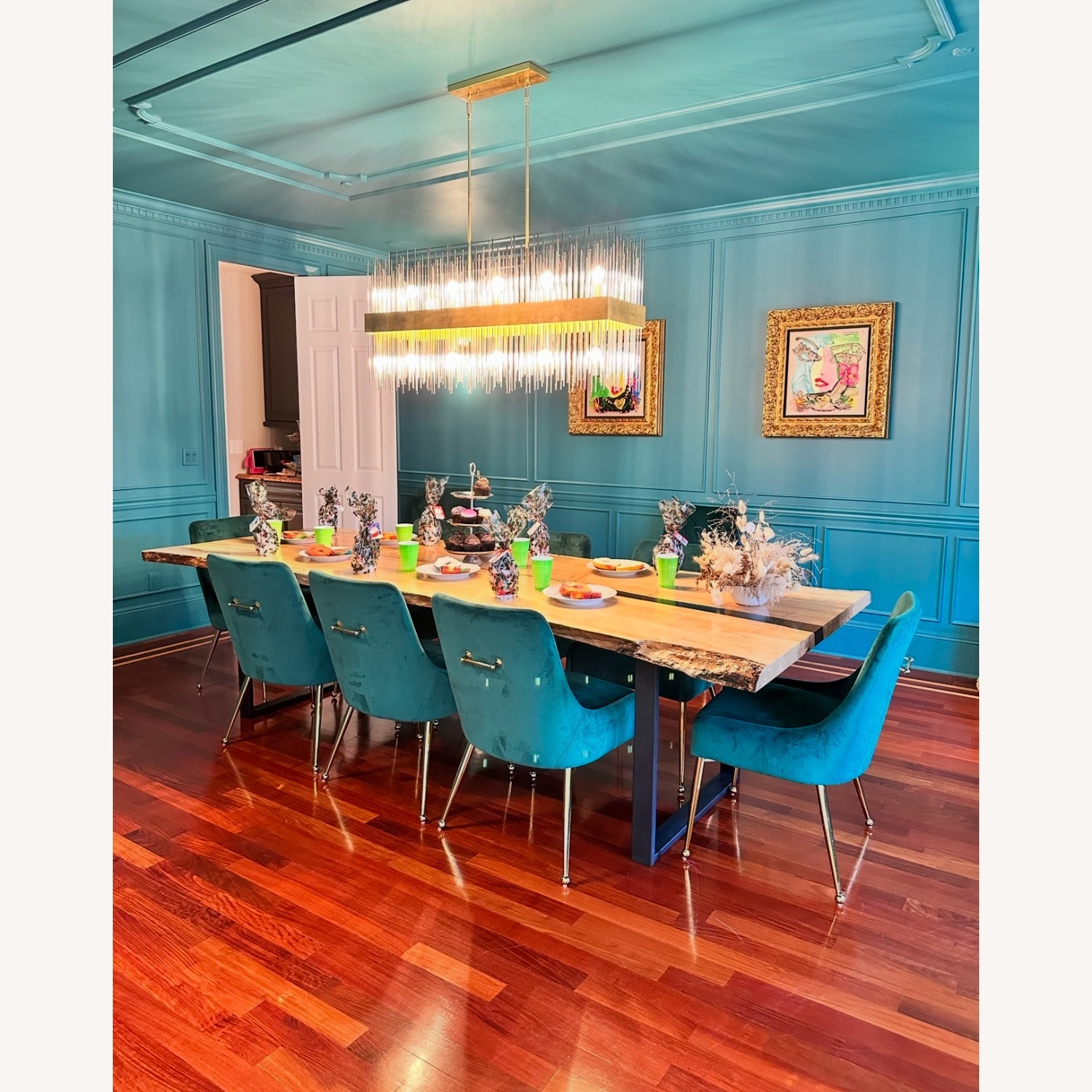 Green Velvet Dining Chairs Gold Legs - image-2