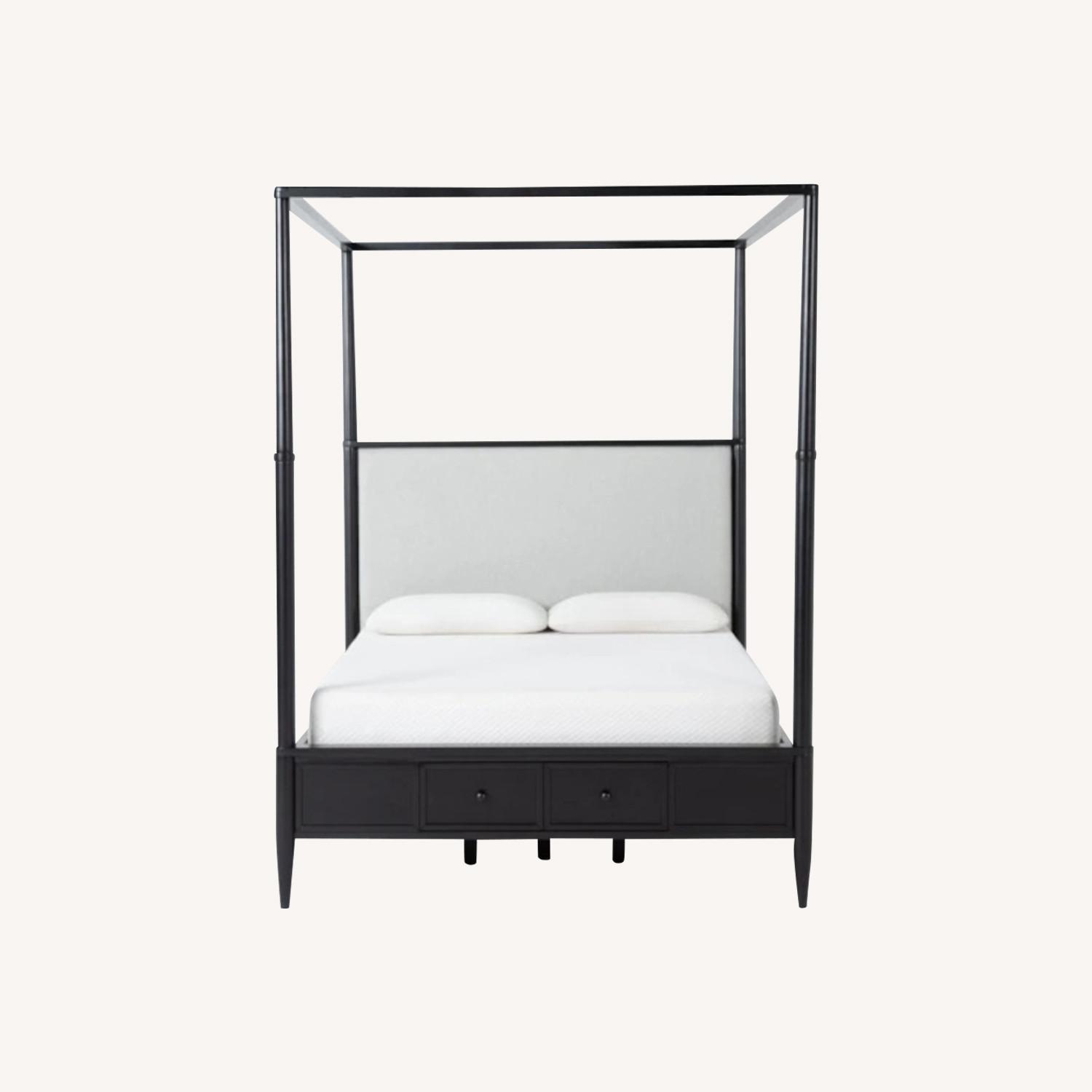 Black Queen Canopy Bed with Storage- Like New - image-0