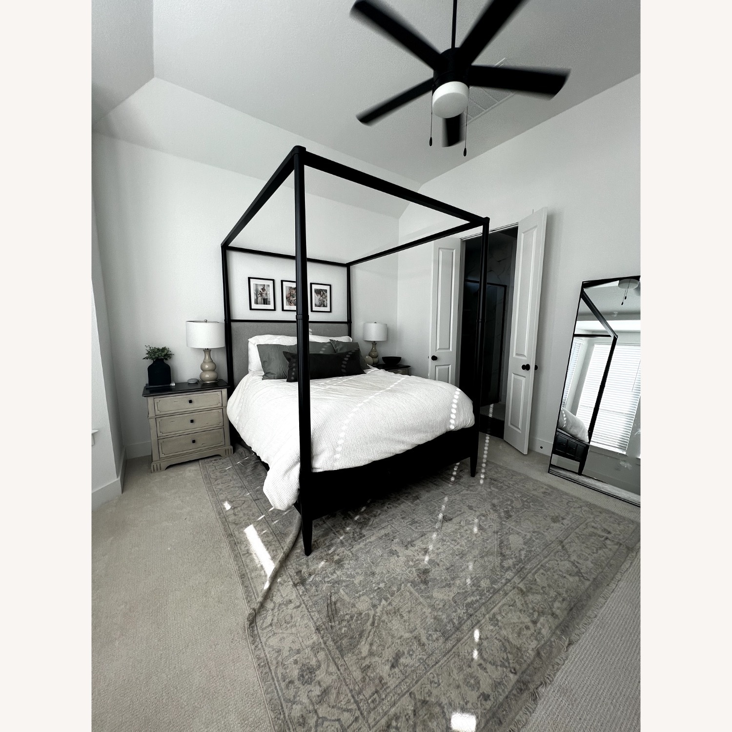 Black Queen Canopy Bed with Storage- Like New - image-2
