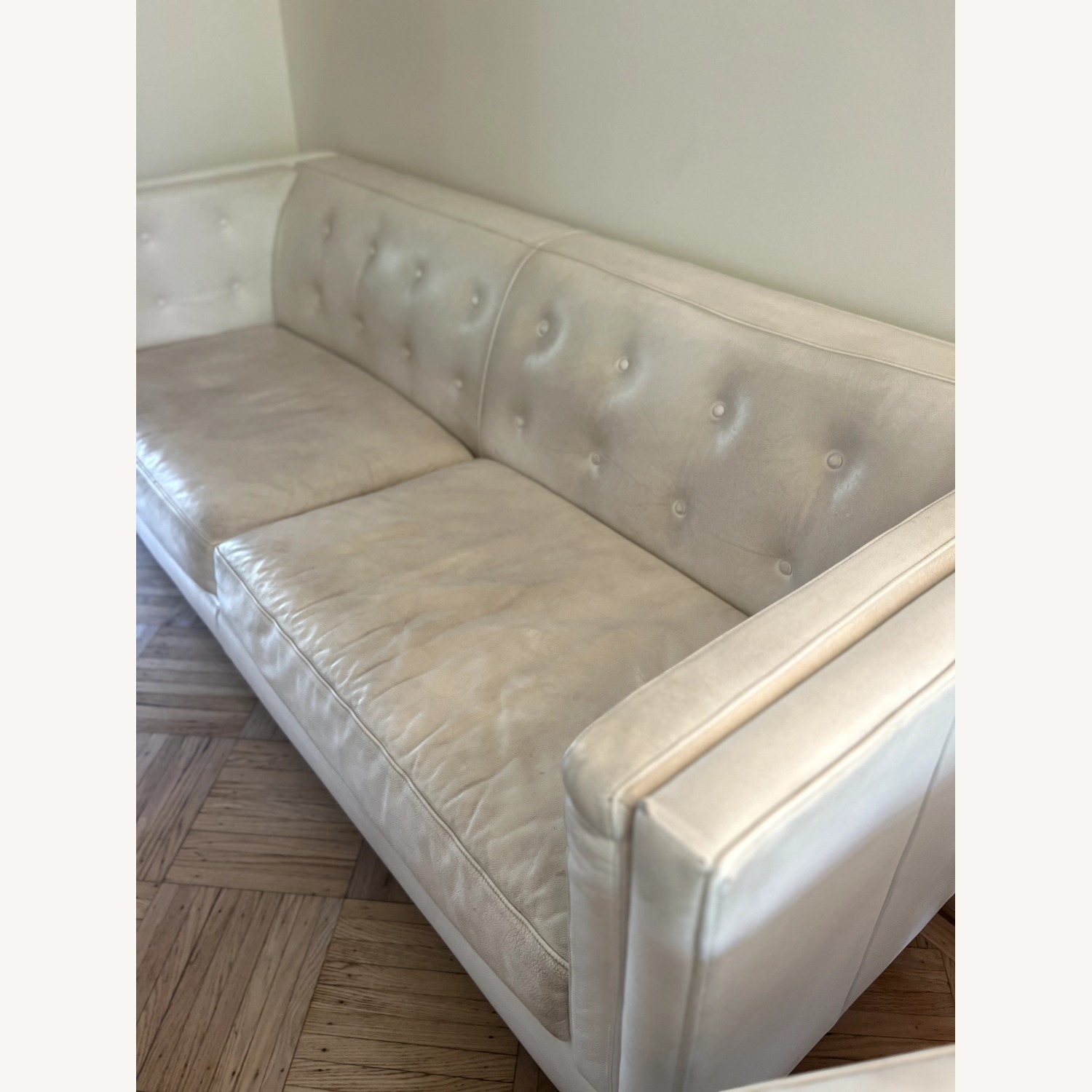 Crate & Barrel Aidan White Leather Sofa - image-1