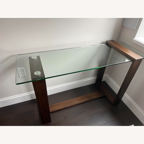 Used Living Spaces Nola Brown Sofa Table for sale on AptDeco