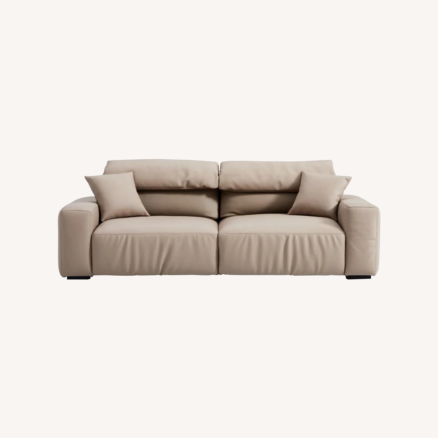 Chestnut Khaki Leather Sofa and Ottoman - image-7
