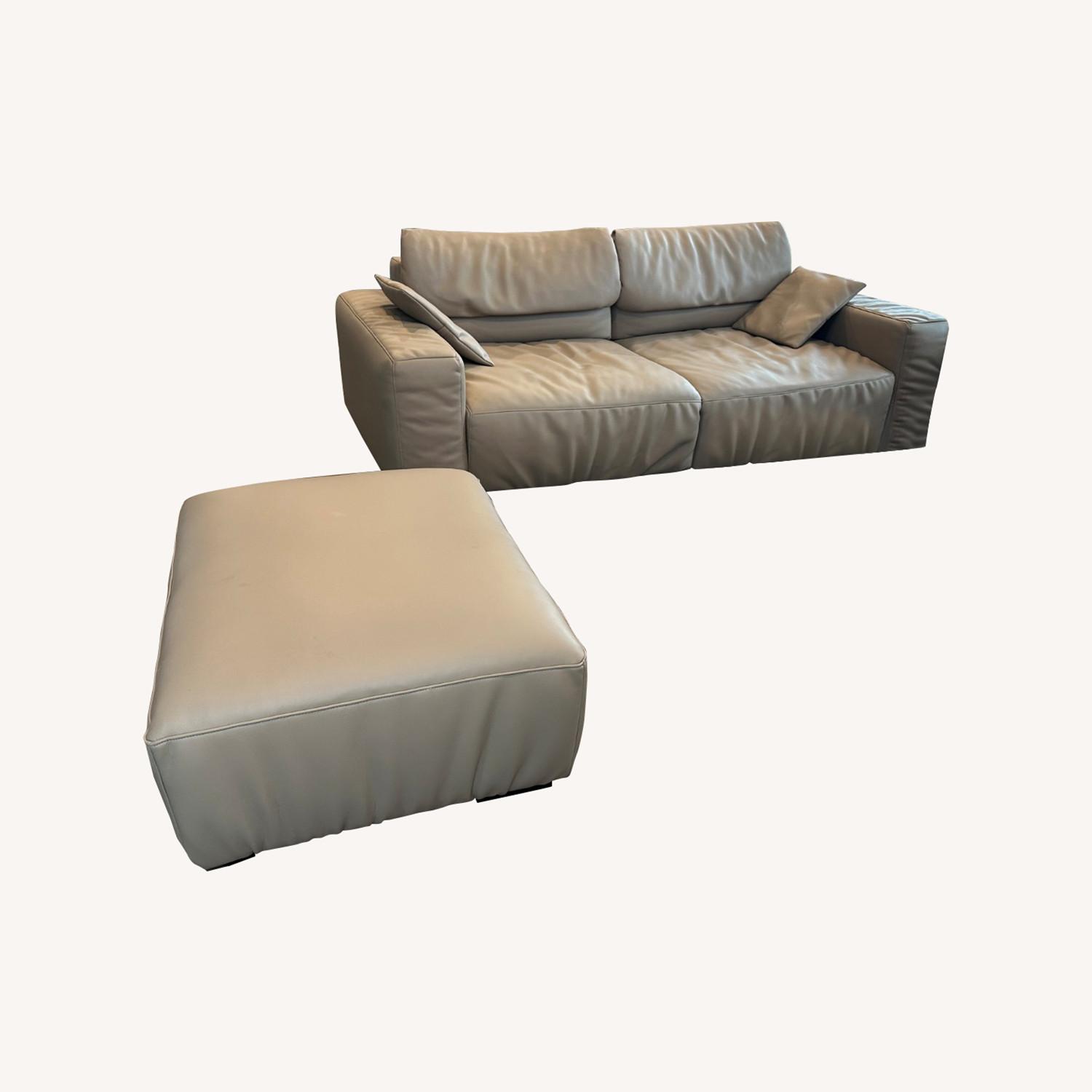 Chestnut Khaki Leather Sofa and Ottoman - image-0