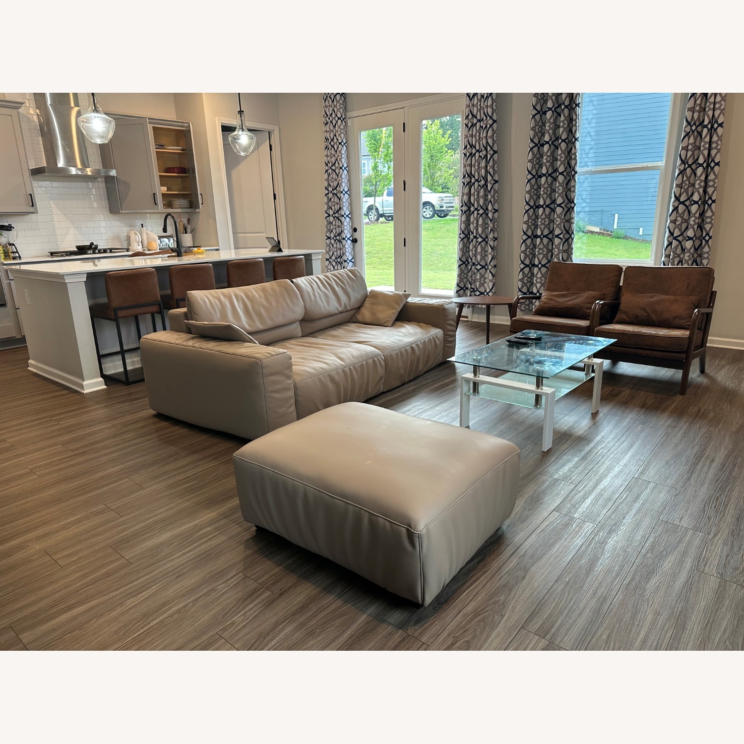 Chestnut Khaki Leather Sofa and Ottoman - image-3