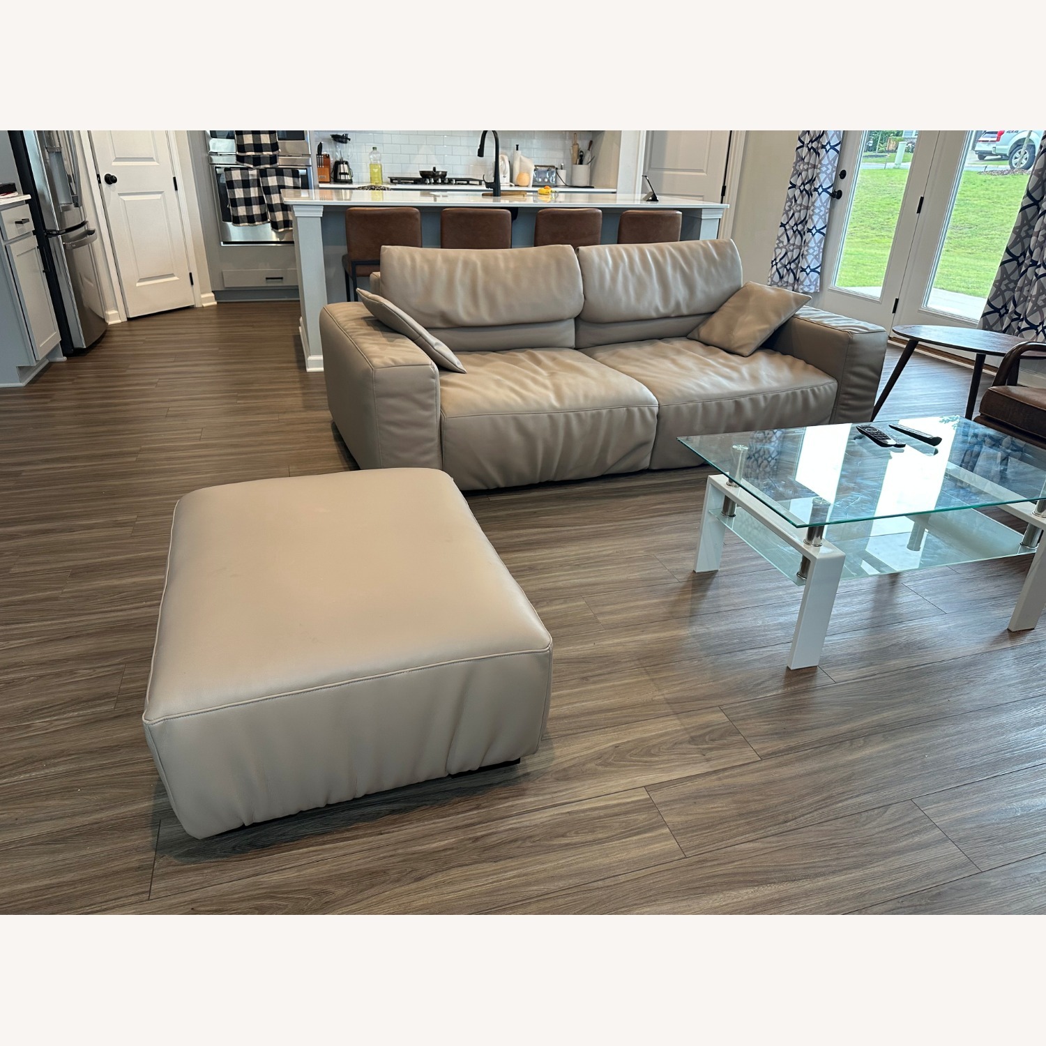 Chestnut Khaki Leather Sofa and Ottoman - image-2