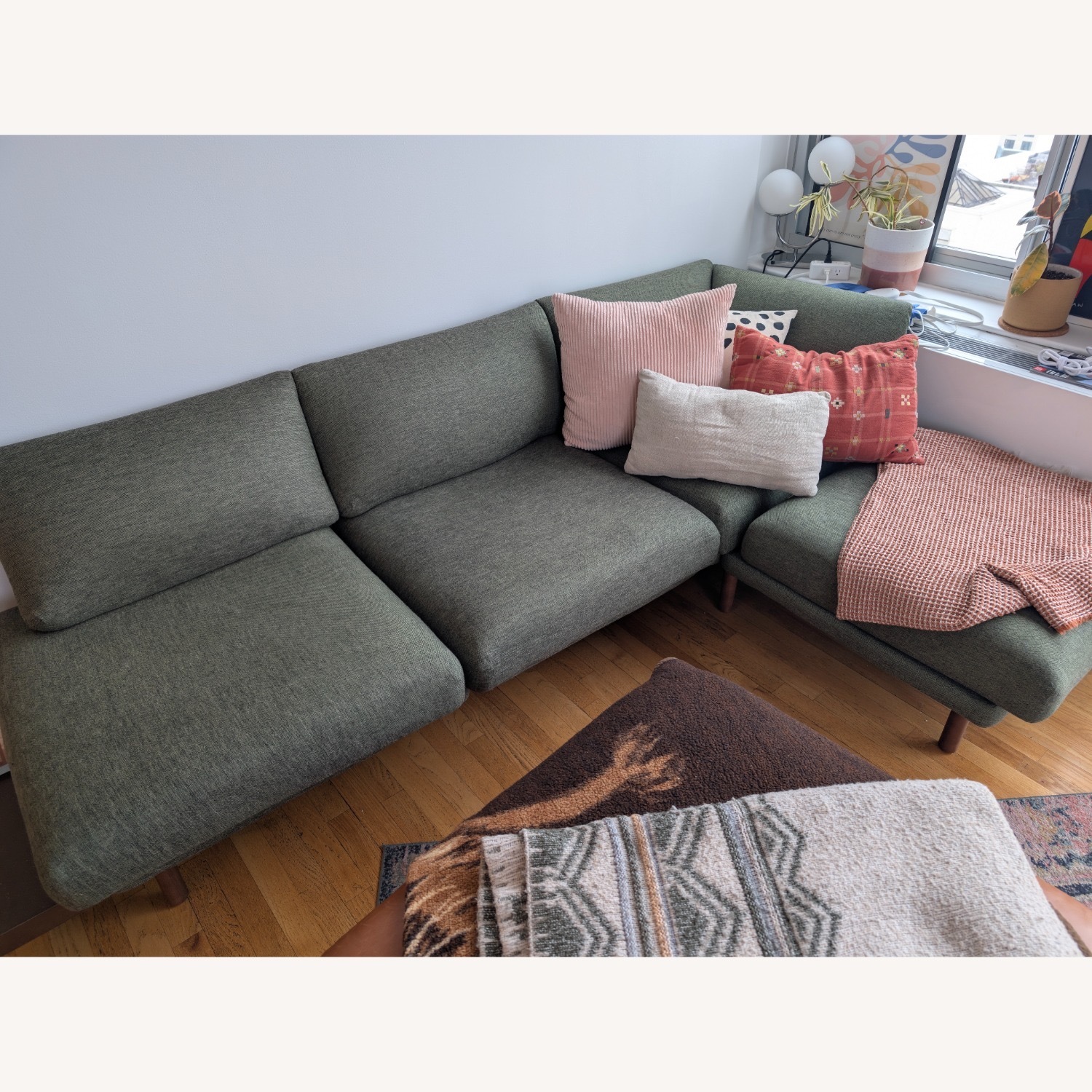 Burrow Range Sectional Lounger Moss Green/Walnut - image-3