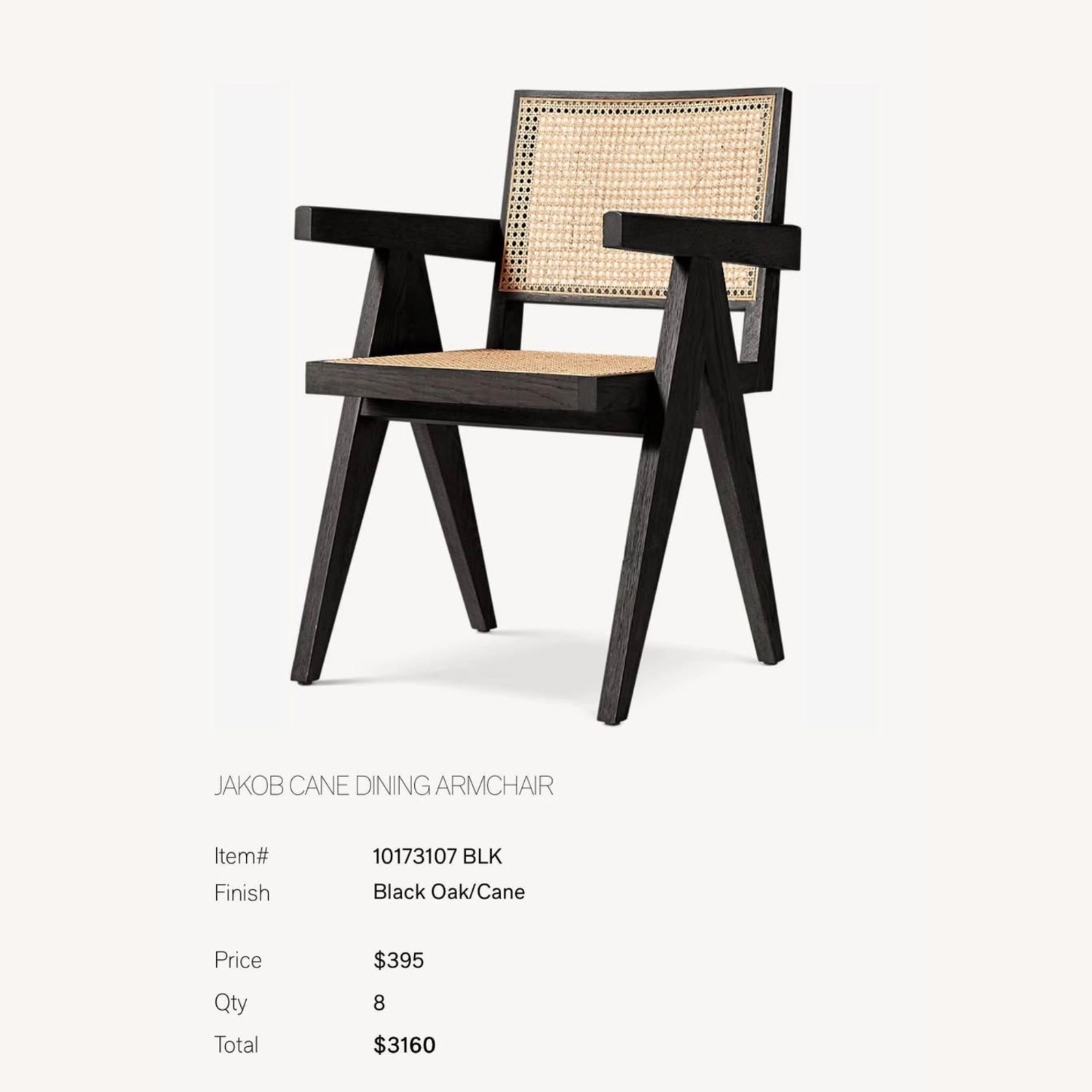 Restoration Hardware Jakob Cane Dining Armchair - image-1