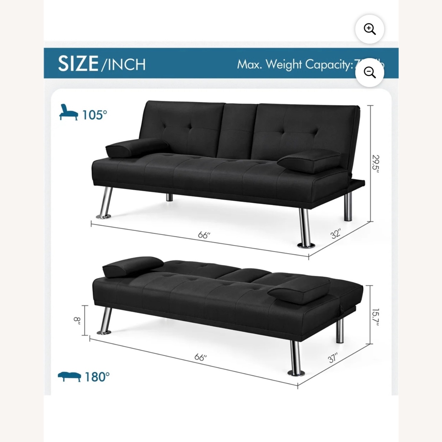 Modern Fabric Reclining Futon - image-4