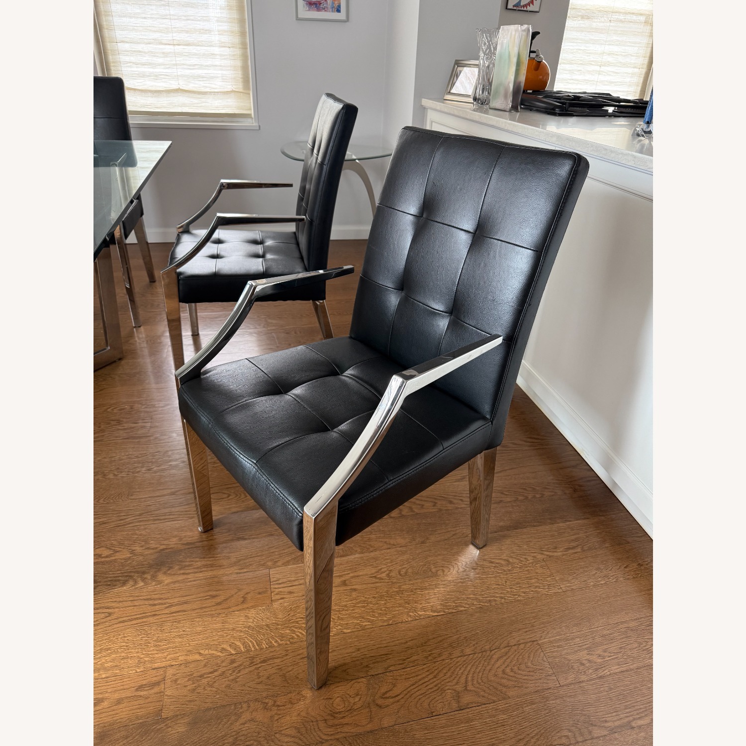 Black Leather and Chrome Modern Dining Chairs - image-3