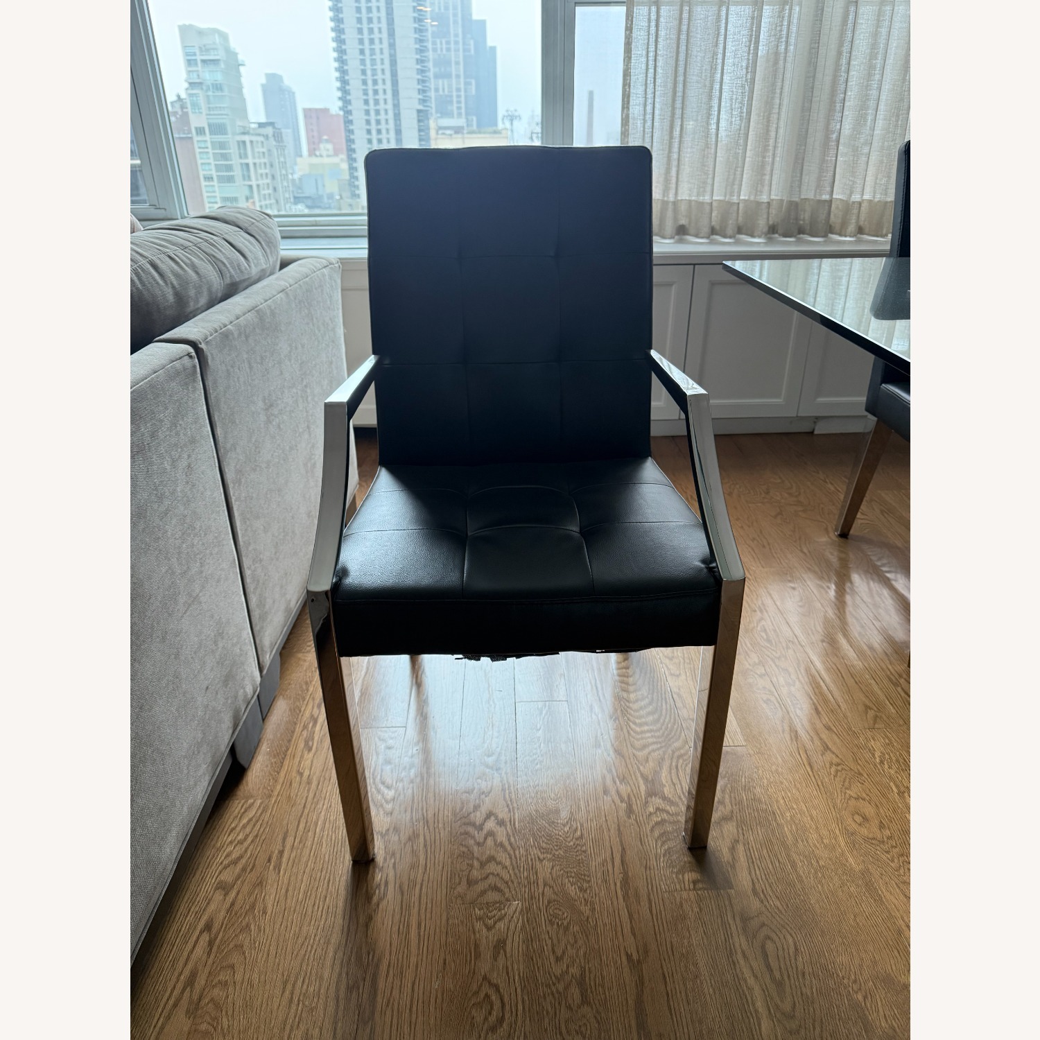 Black Leather and Chrome Modern Dining Chairs - image-2